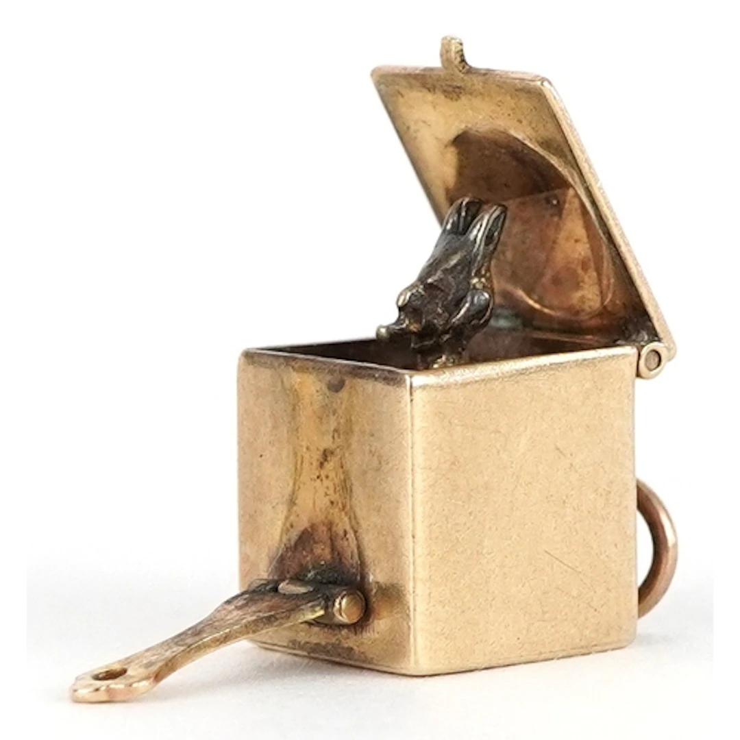 9ct gold charm in the form of a Jack-in-the-box with hinged ...