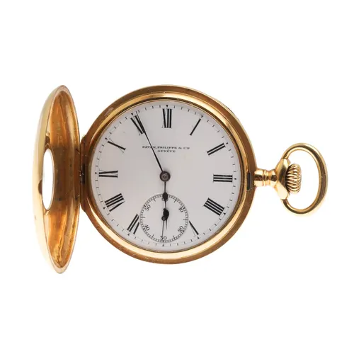 AN 18CT GOLD HALF HUNTING CASED POCKET WATCH BY PATEK PHILIP...