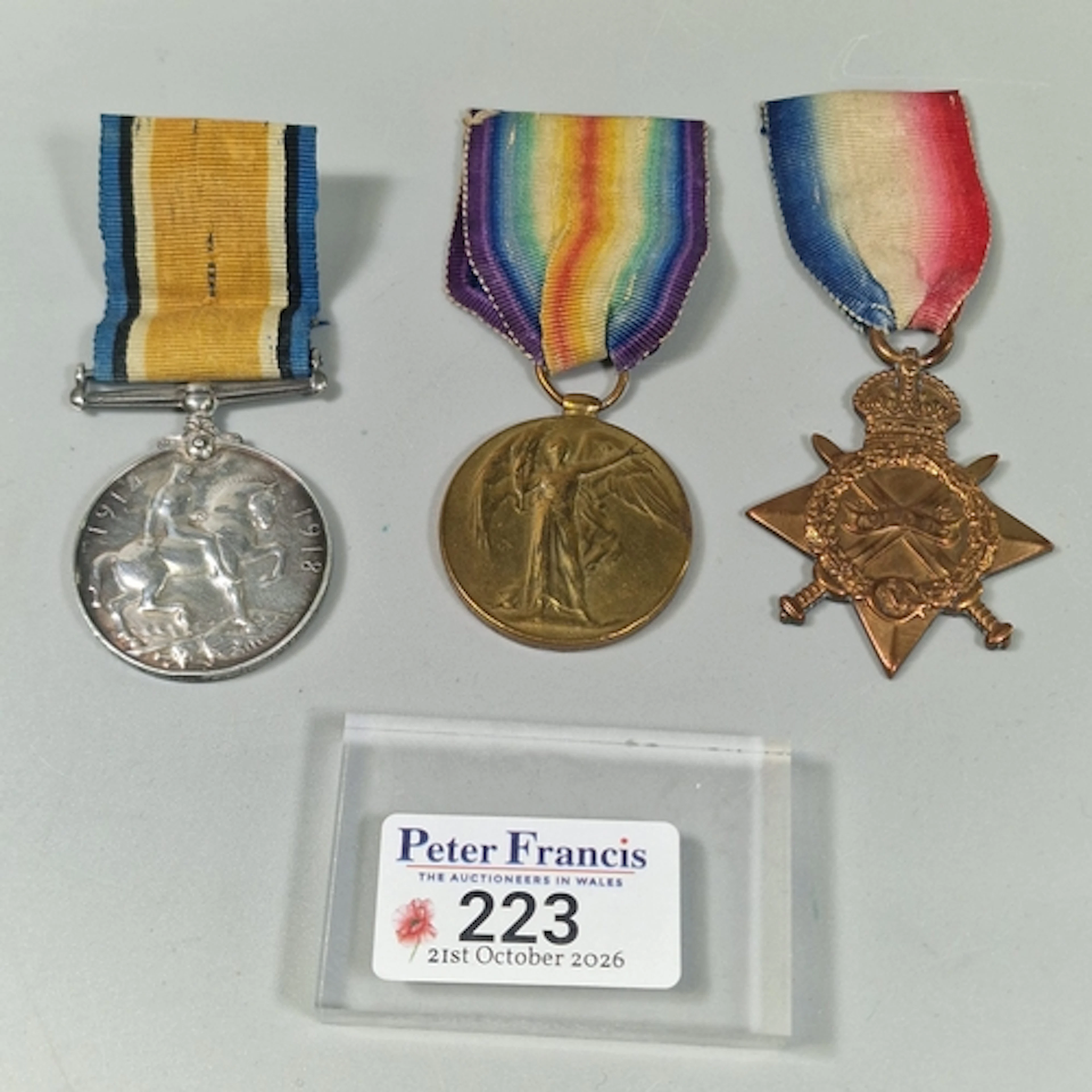 WW1 British medal trio awarded to 2214 L/Cpl. G. T. Mason, N...