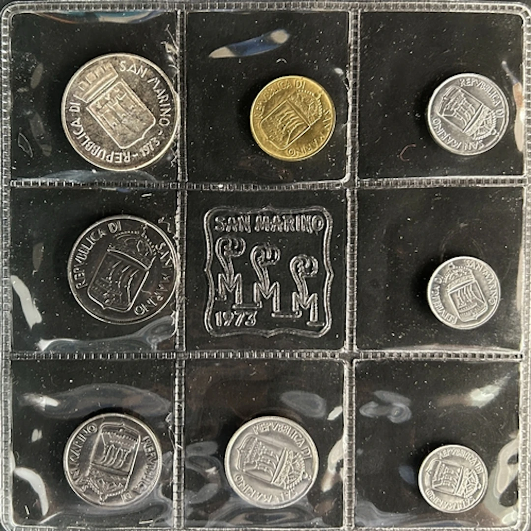 A pair of San Marino uncirculated coin year sets for 1972 an...