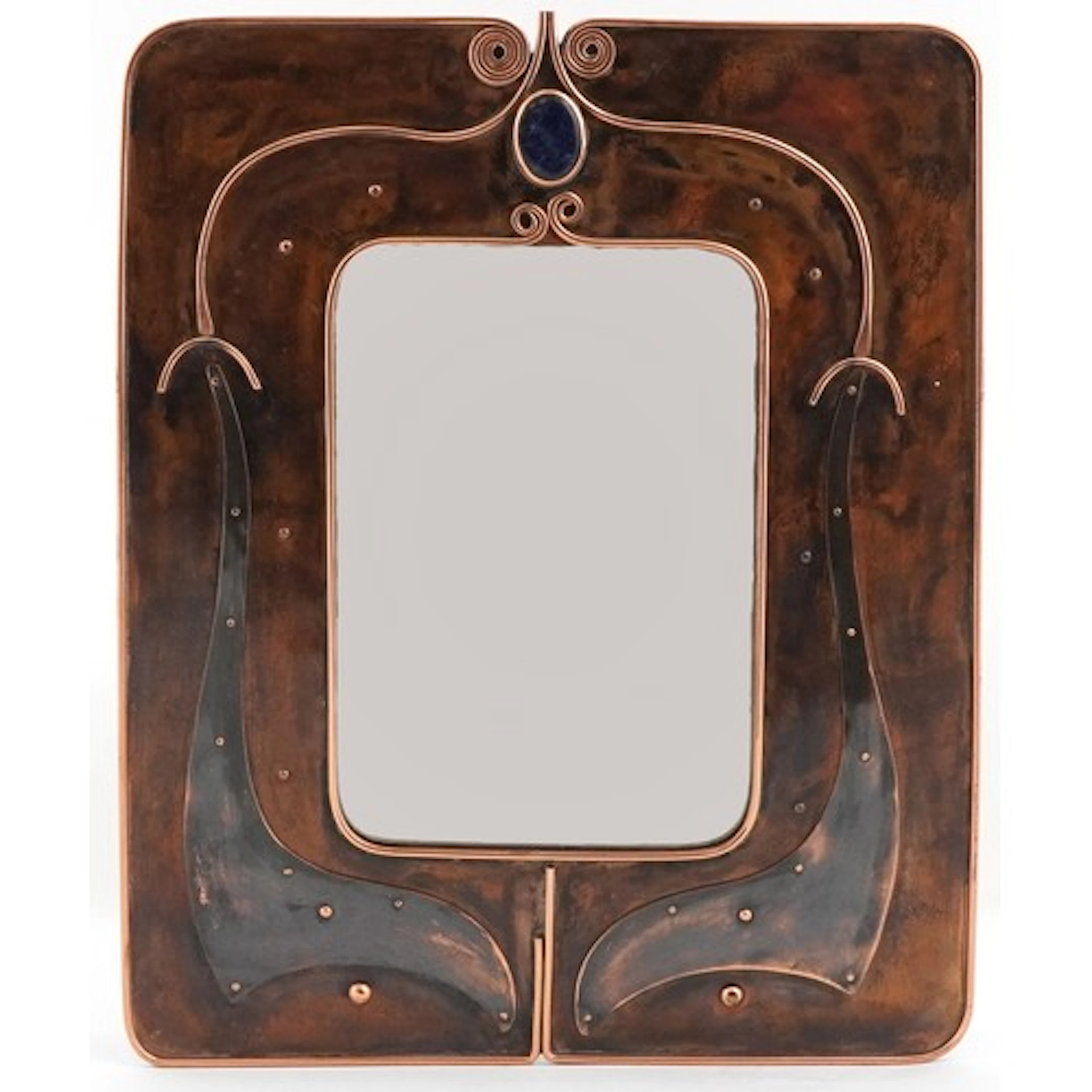 Sam Fanaroff, Arts & Crafts style copper mirror set with a l...