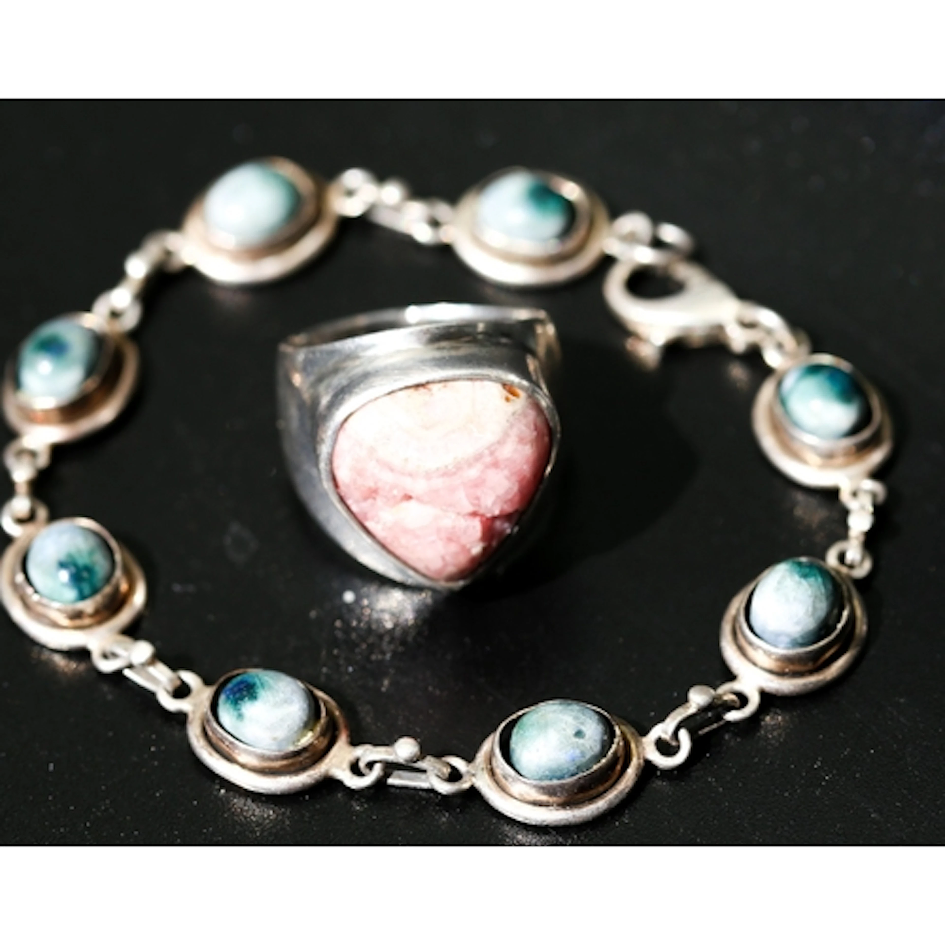 Agate Set Silver Bracelet 19.5cm Long and Rhodochrosite Set ...