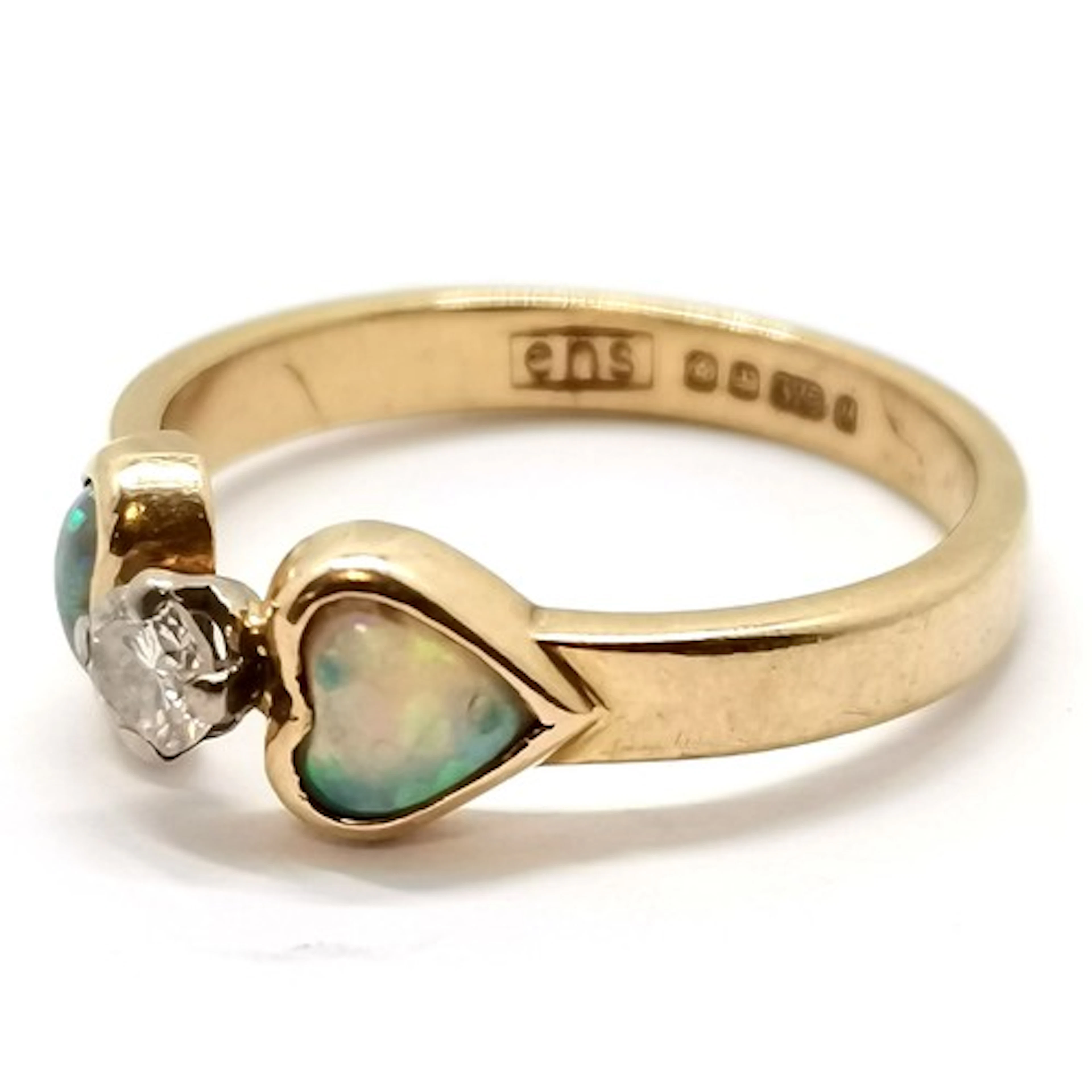 9ct hallmarked gold diamond & heart shaped opal ring - size ...
