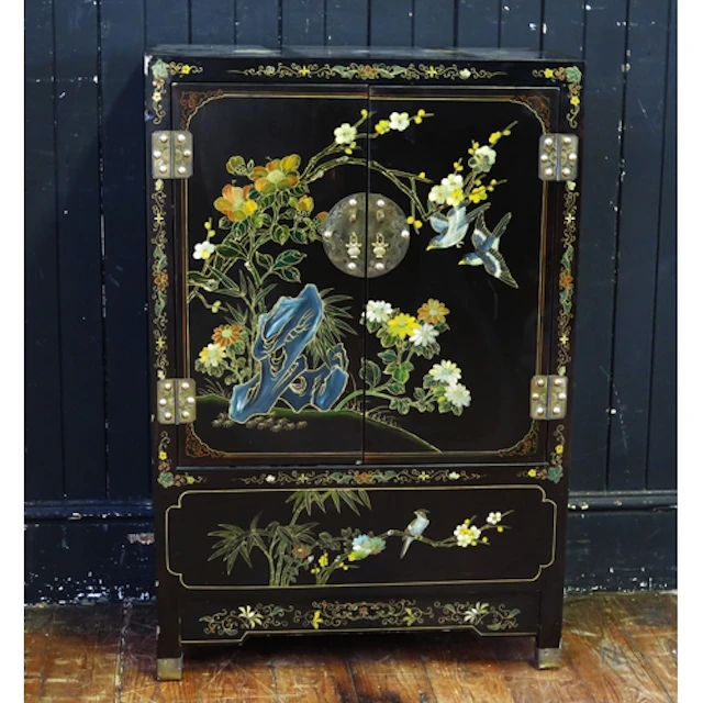 A 20th century lacquered and painted side cabinet in the Chi...