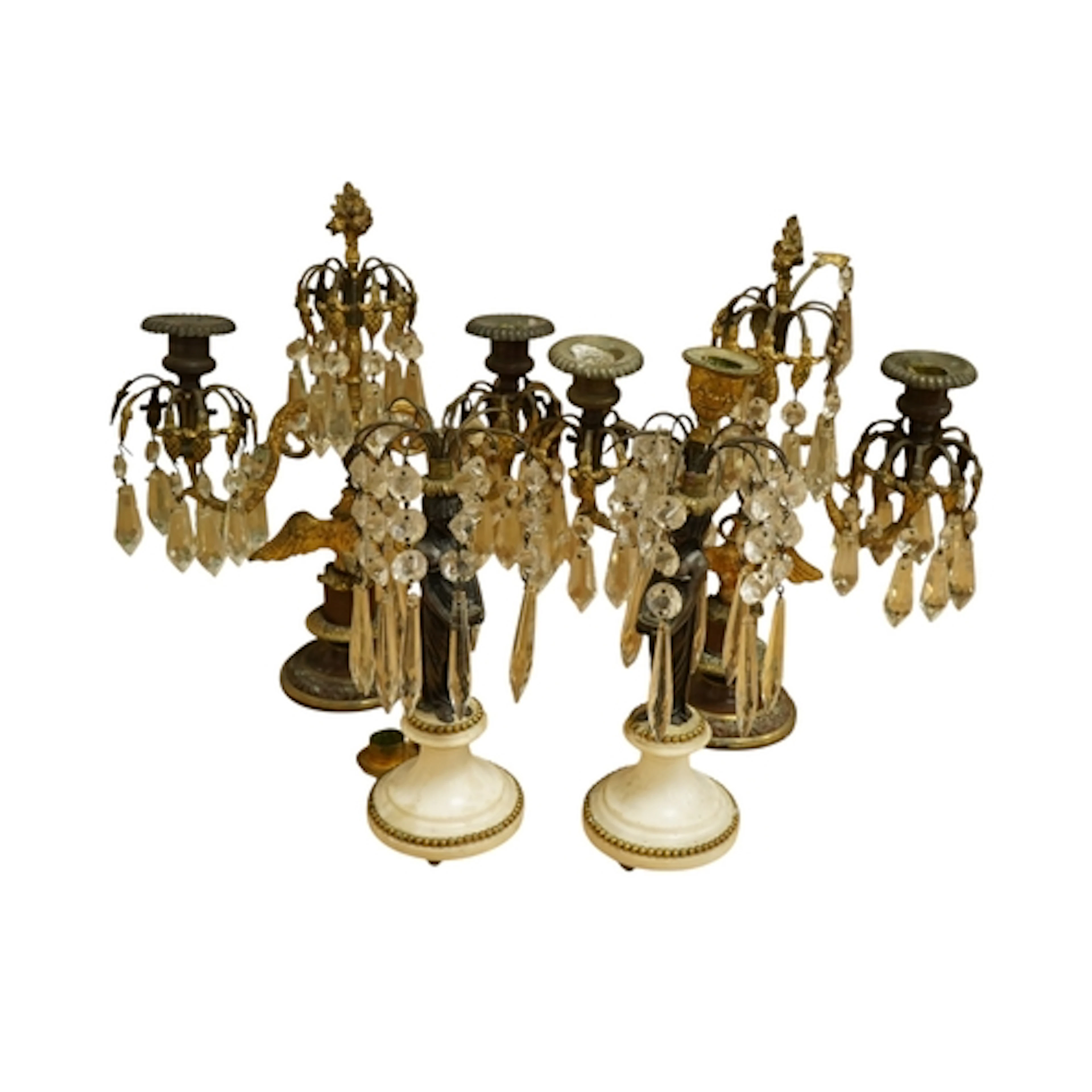 Two pairs of 19th century bronze, gilt, and cut-glass table ...