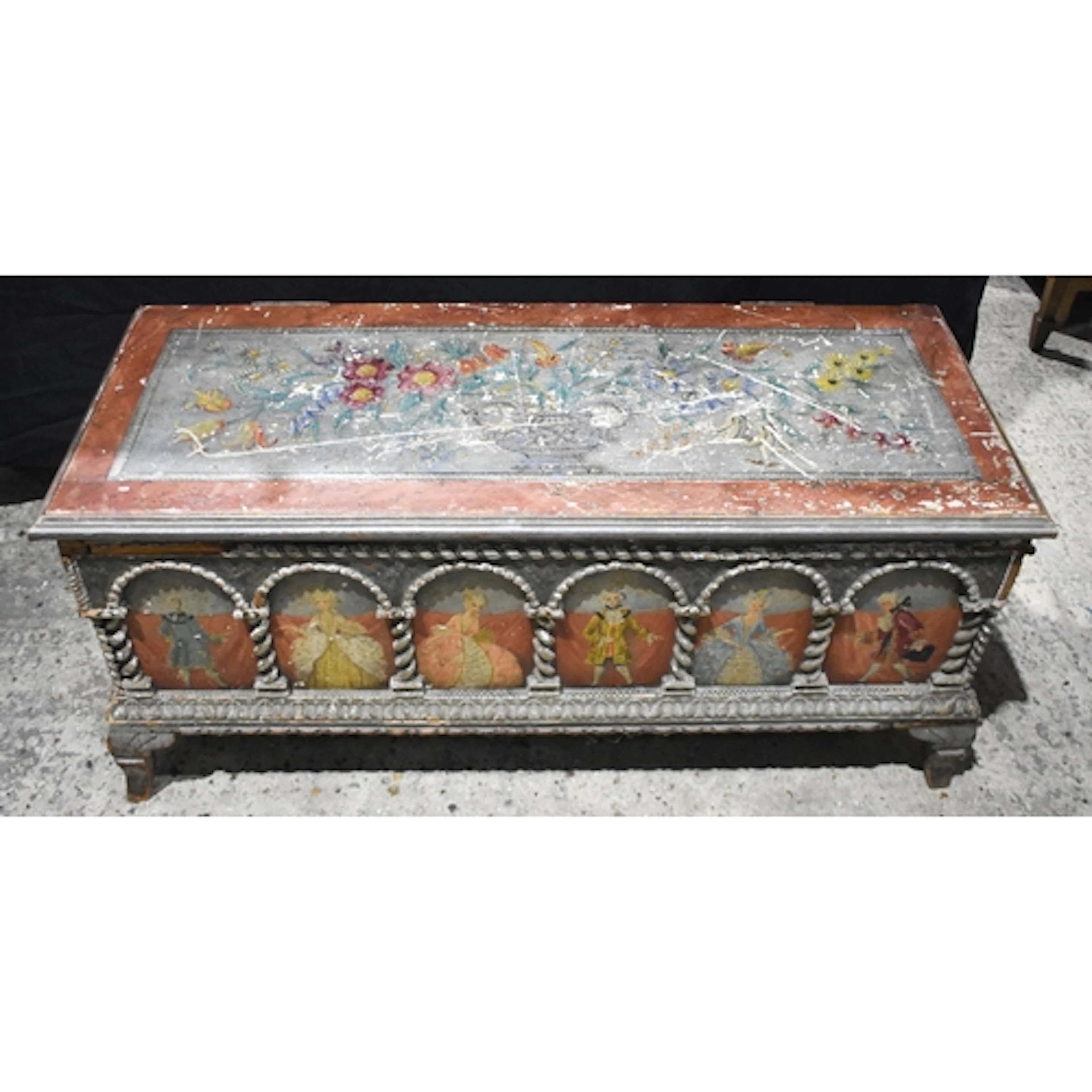 A 18th century hand painted European Cassone style wooden ch...