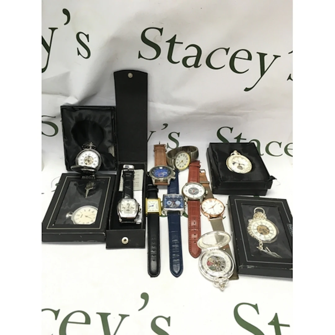A collection of 7 dress watches and 5 reproduction pocket wa...