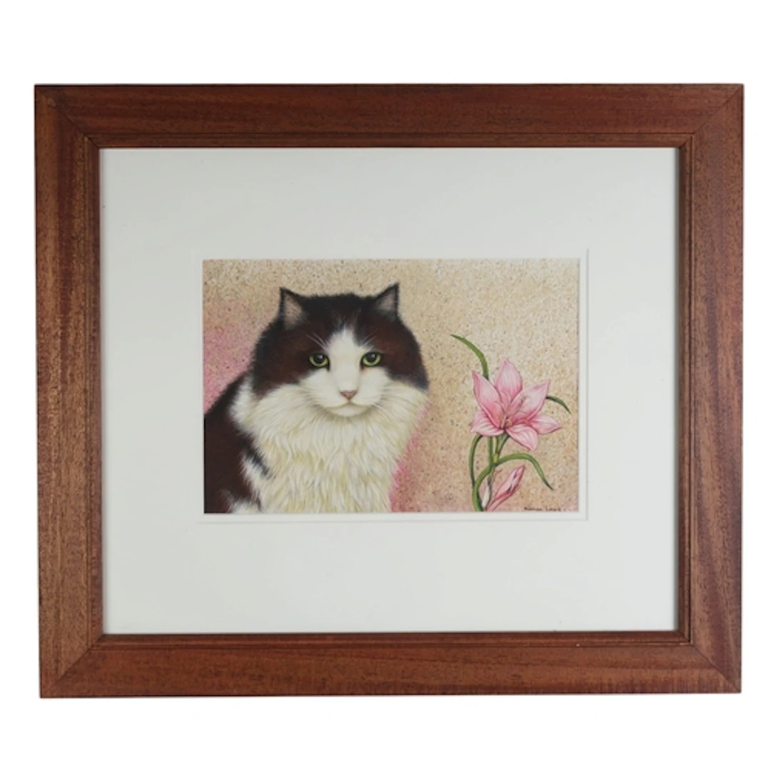 ANTHEA LEWIS RSW (SCOTTISH b.1948) BLACK AND WHITE CAT...
