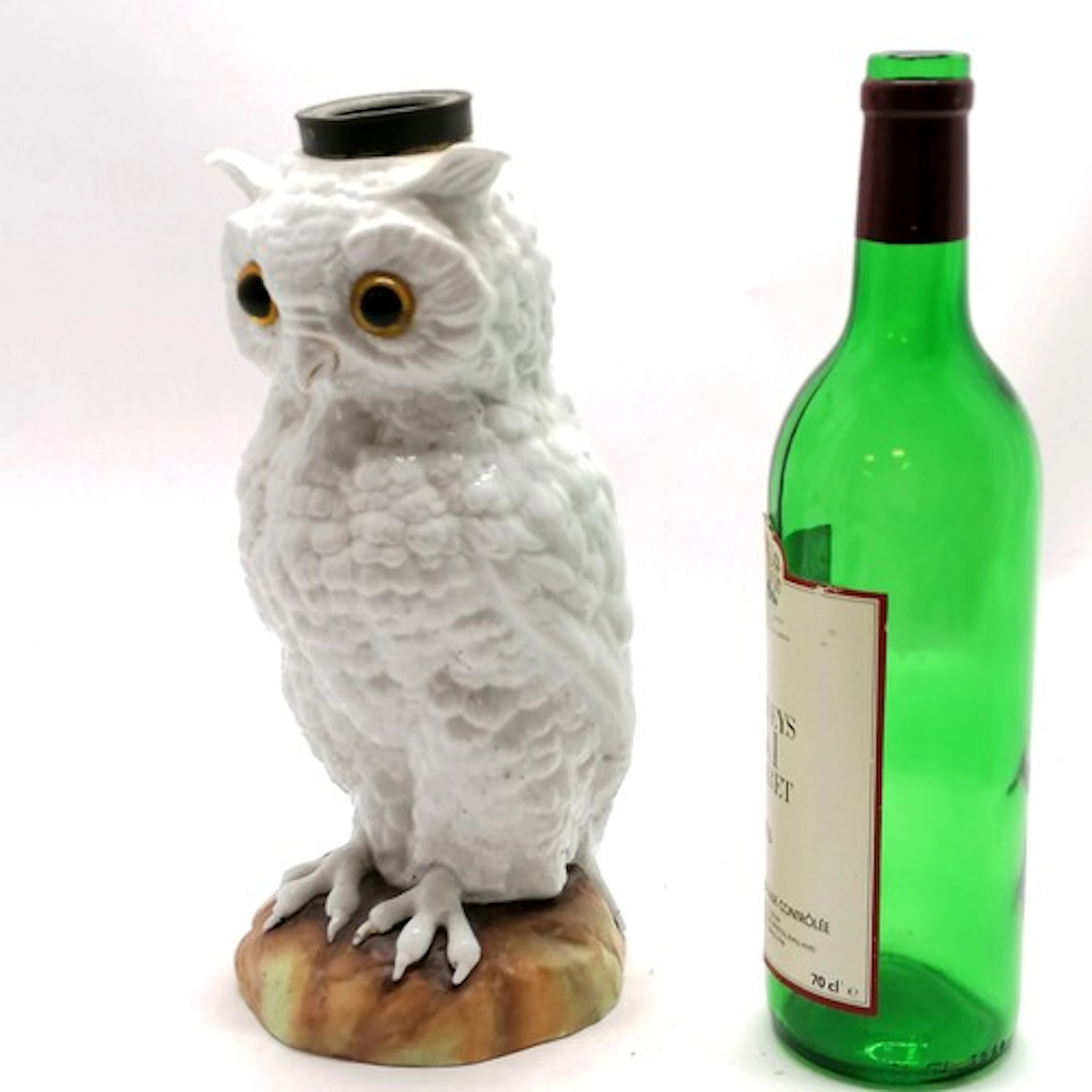 Antique porcelain white owl oil lamp base - 28cm high