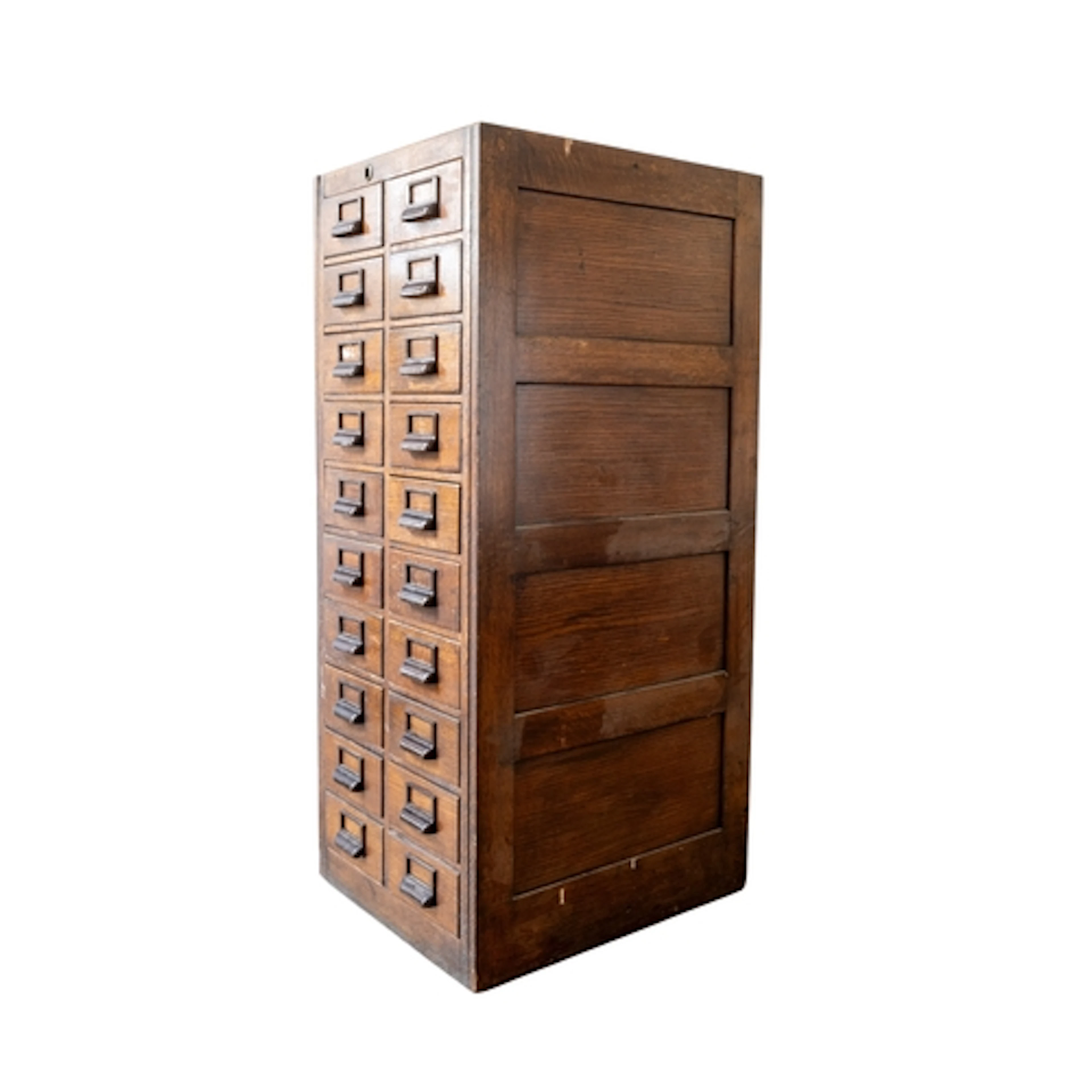 A VINTAGE OAK CHEST OF INDEX DRAWERS CIRCA 1920 comprised of...