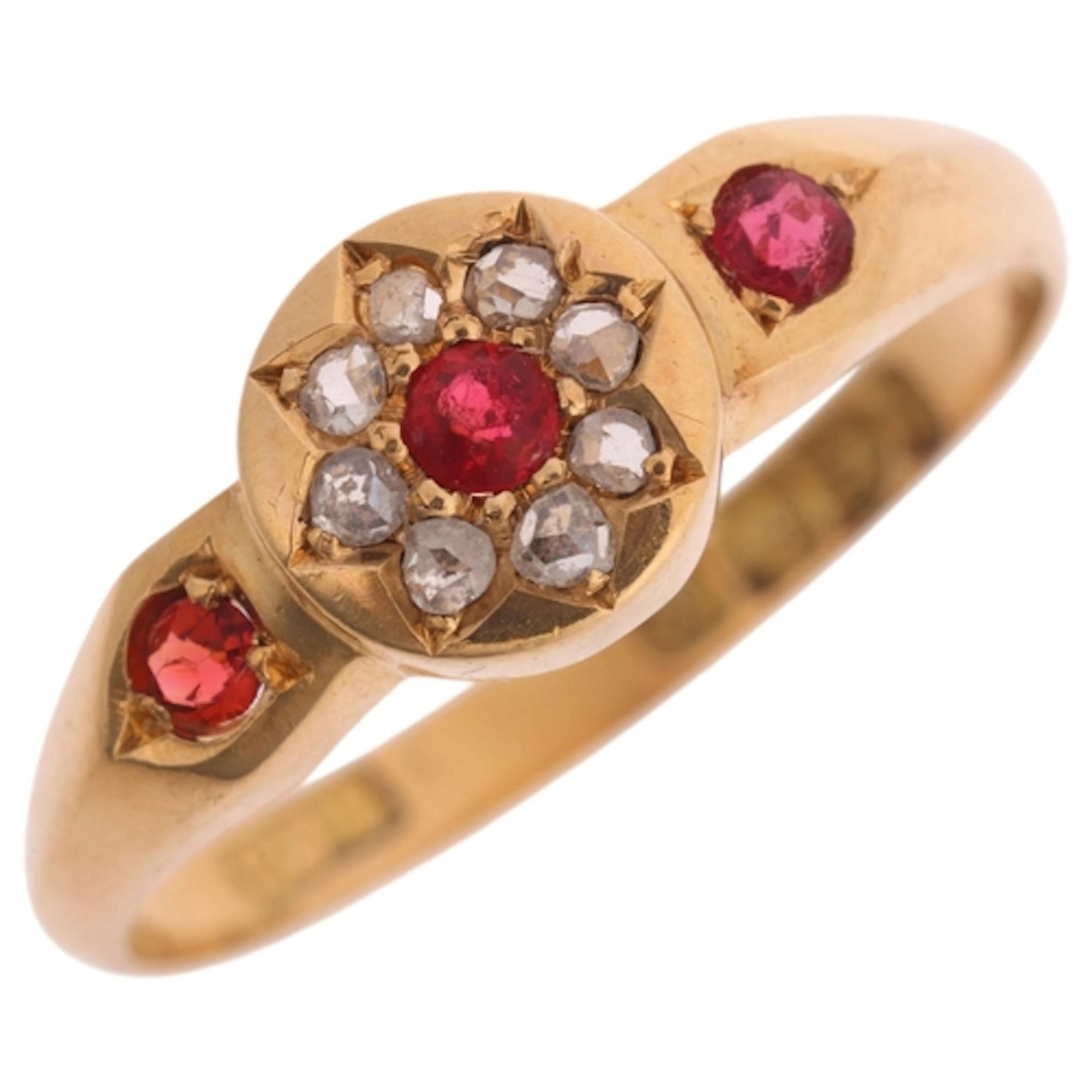 An Antique Victorian 18ct gold pink paste and diamond cluste...