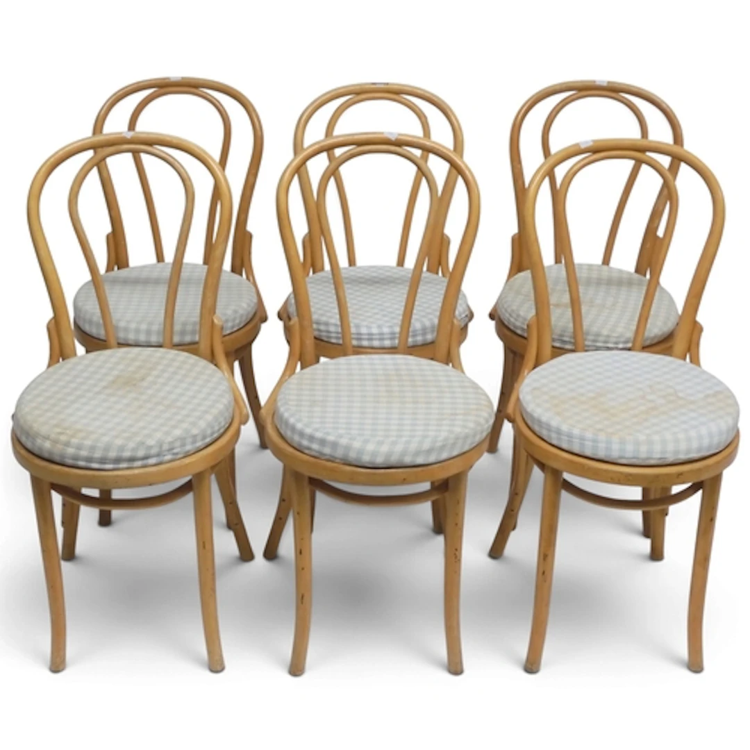 A set of six 20th century Polish bentwood cafe chairs with G...