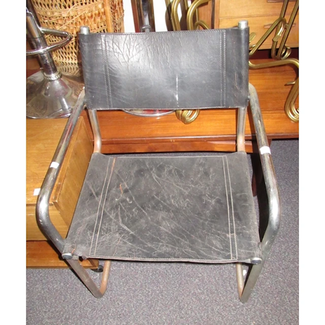 Pair of mid 20th Century tubular steel and leather armchairs...