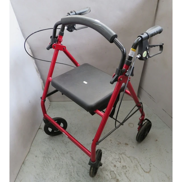 Red Framed Drive Disability Walker, 4 wheels, brakes, centra...