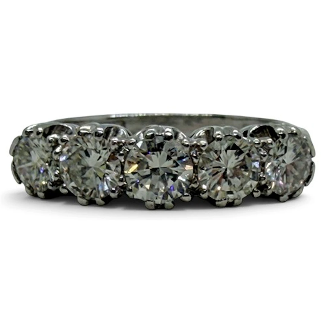 A five-stone diamond ring, set with five round brilliant-cut...