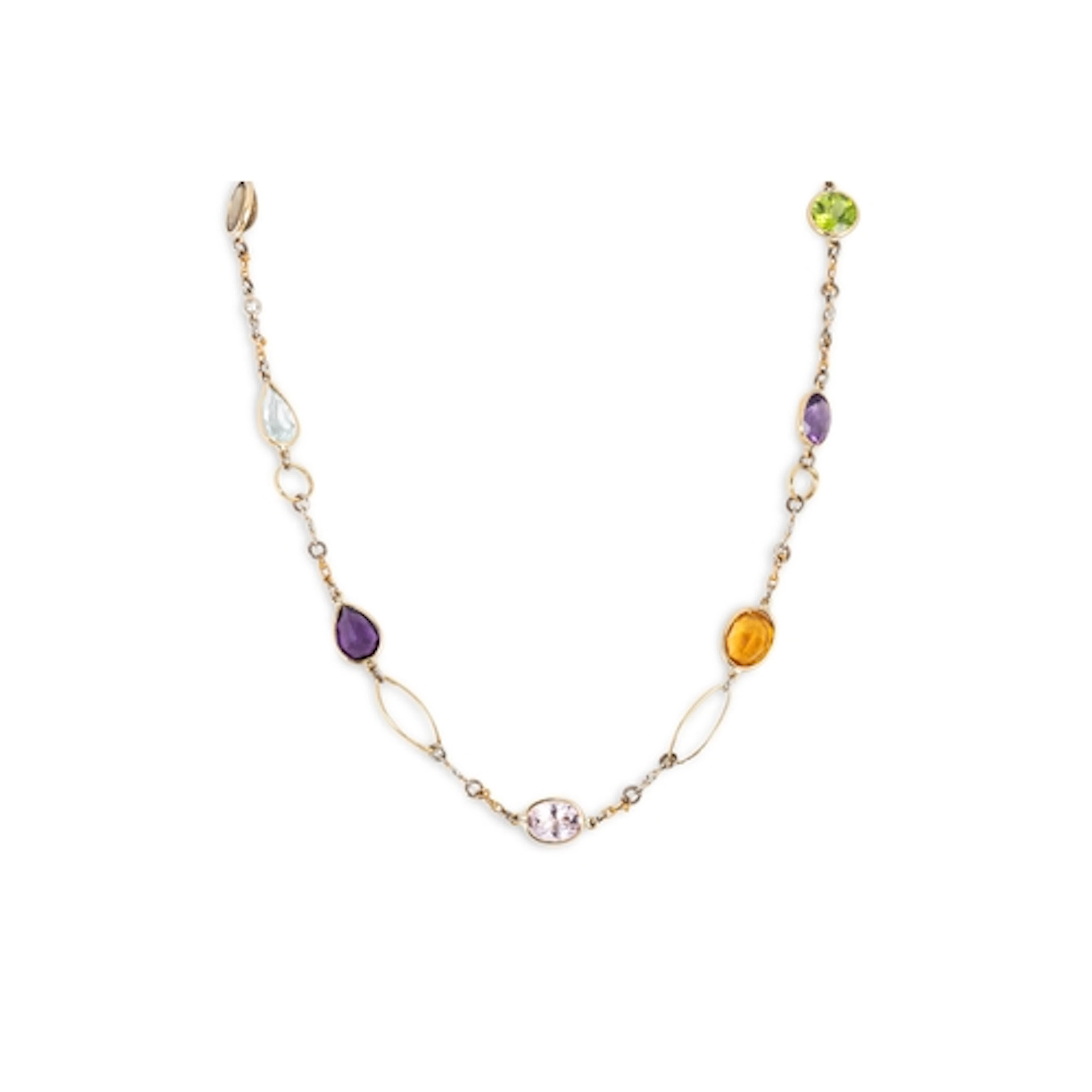 A DIAMOND AND MULTI GEM SET NECKLACE, set with mixed cut, ci...
