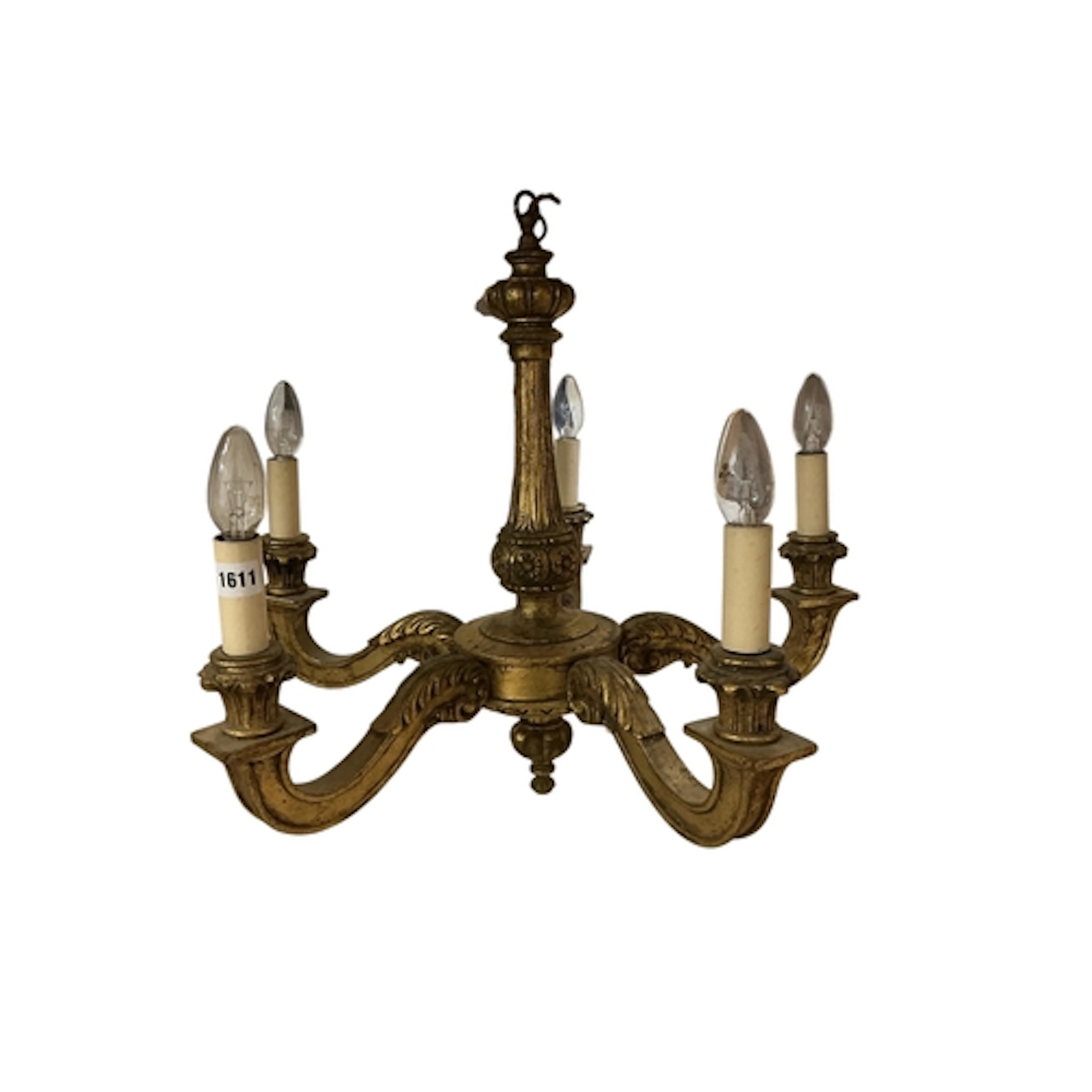 A giltwood five branch chandelier, height 50cm.