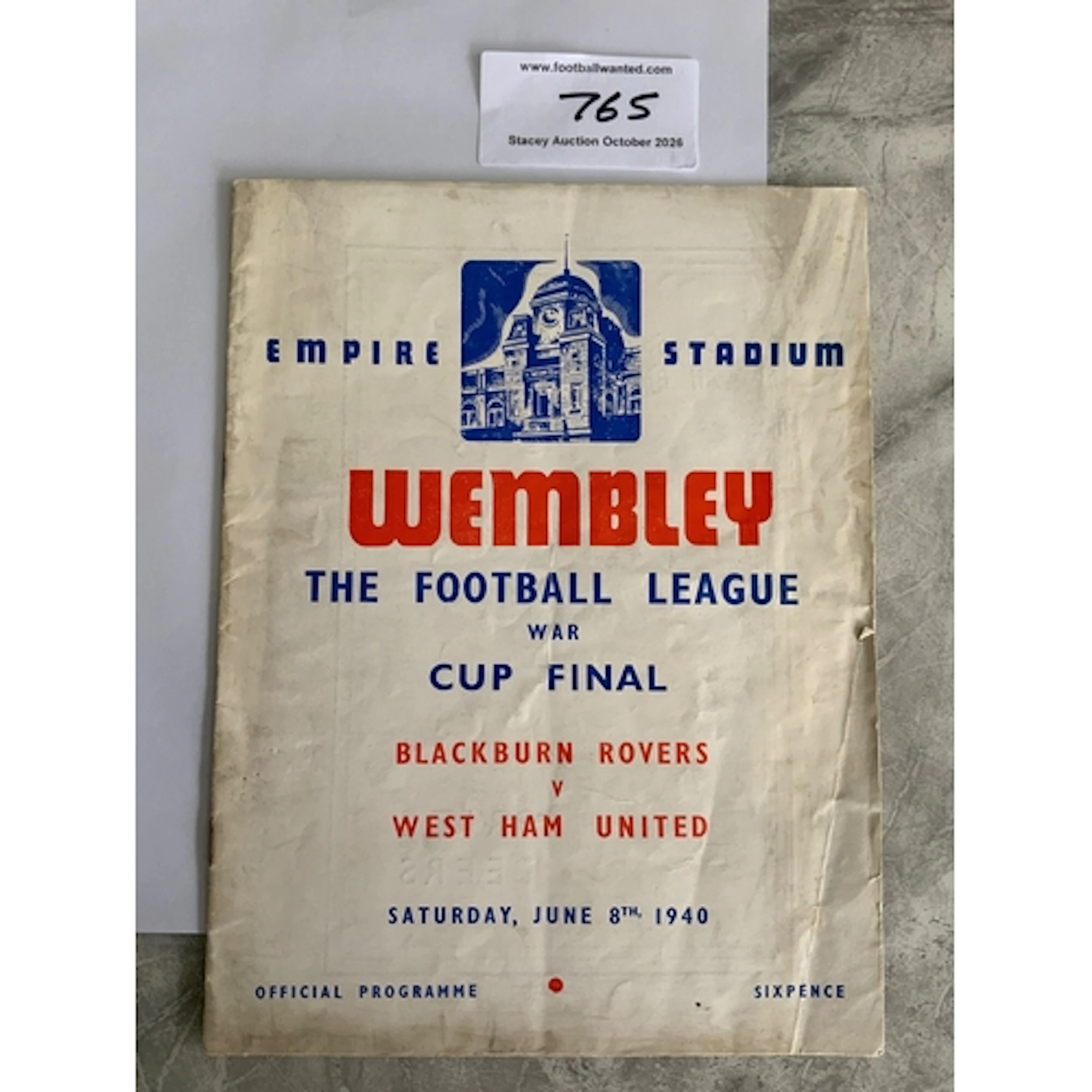 1940 War FA Cup Final Football Programme: Blackburn v West H...