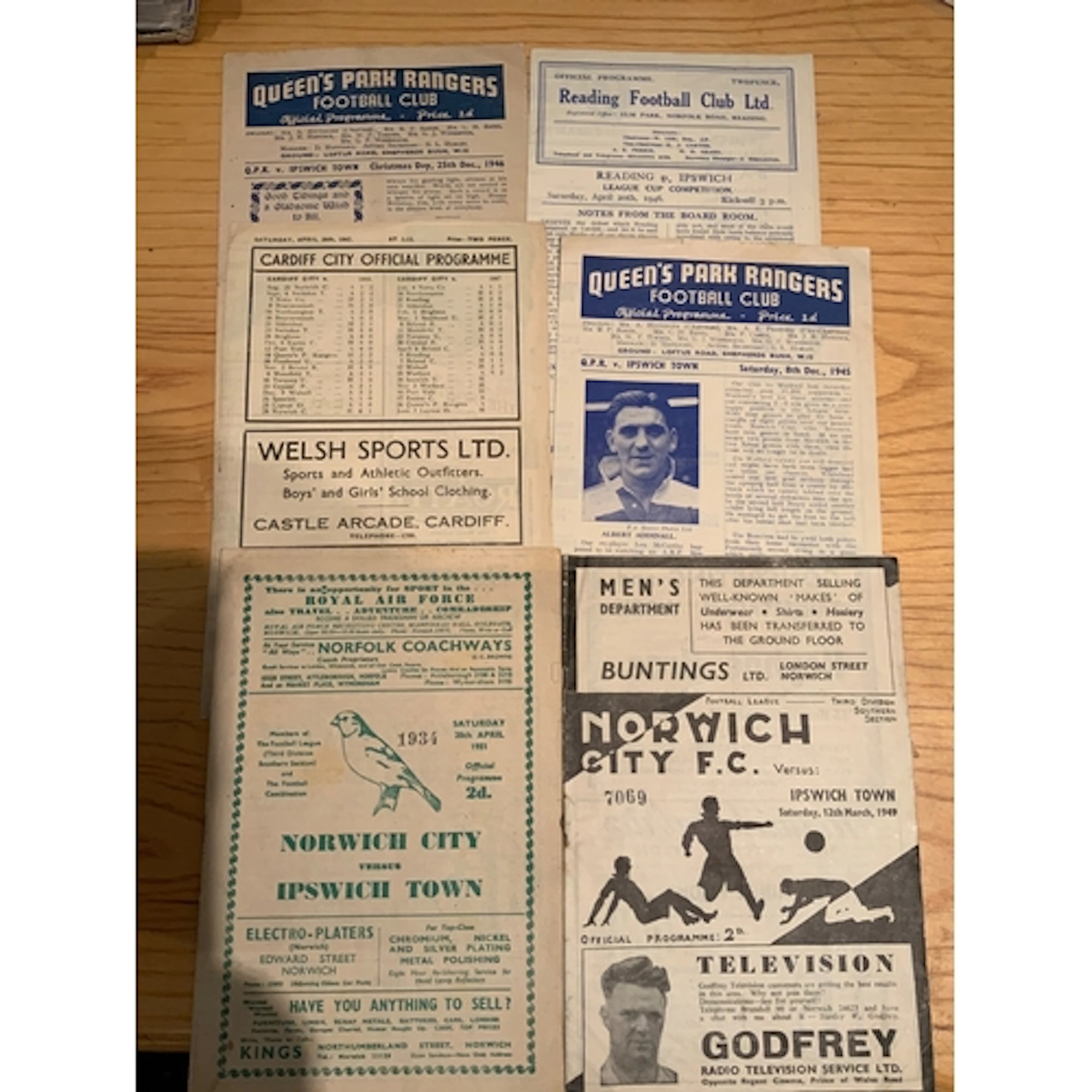 Ipswich Town Away 1940s + 1950s Football Programmes: Include...