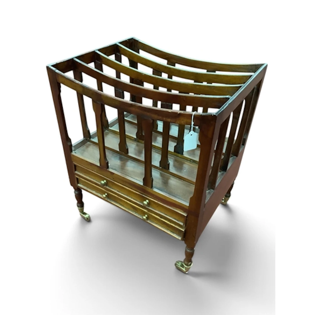 Regency-style mahogany Canterbury magazine rack, featuring a...