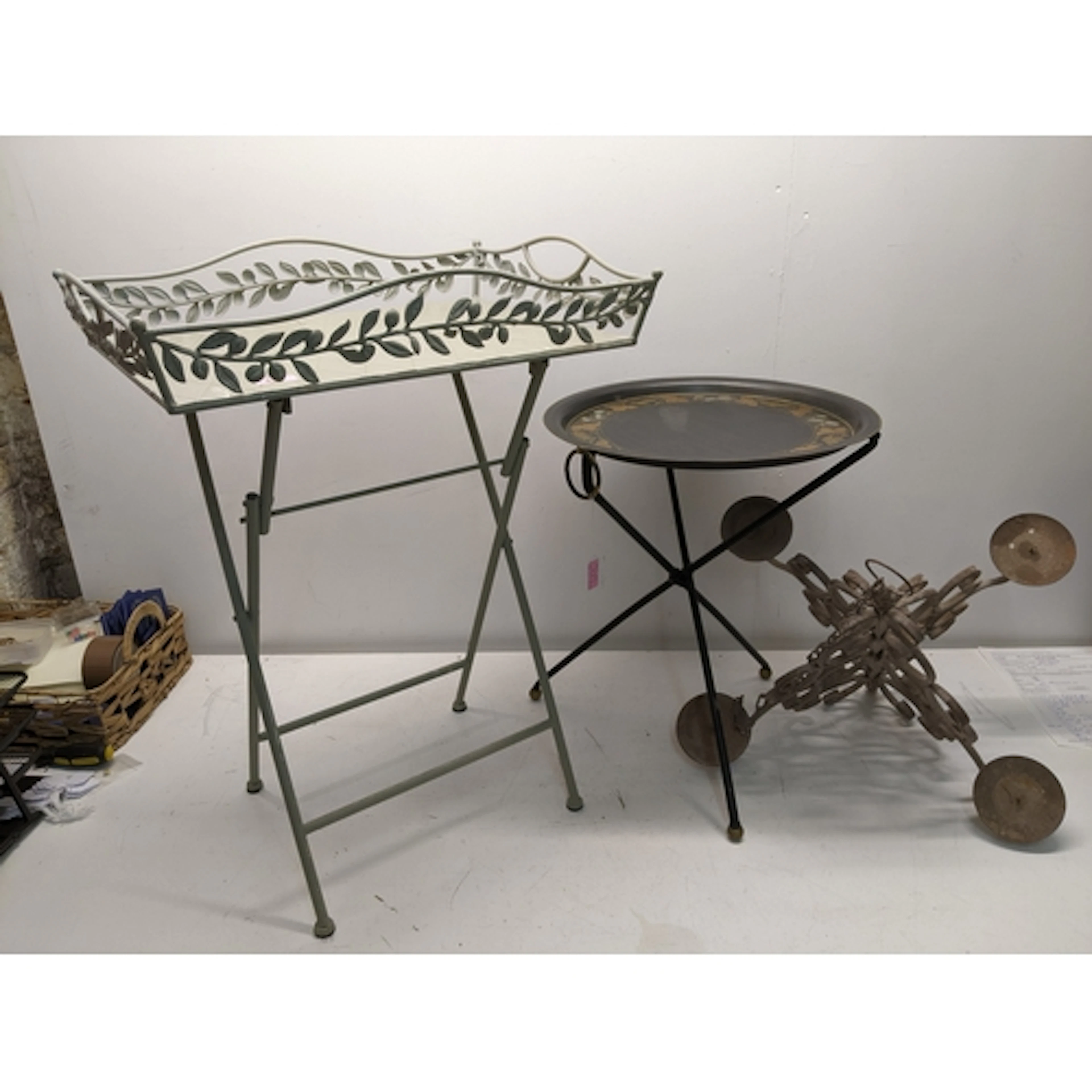 Metal furniture to include two modern folding tables, and a ...