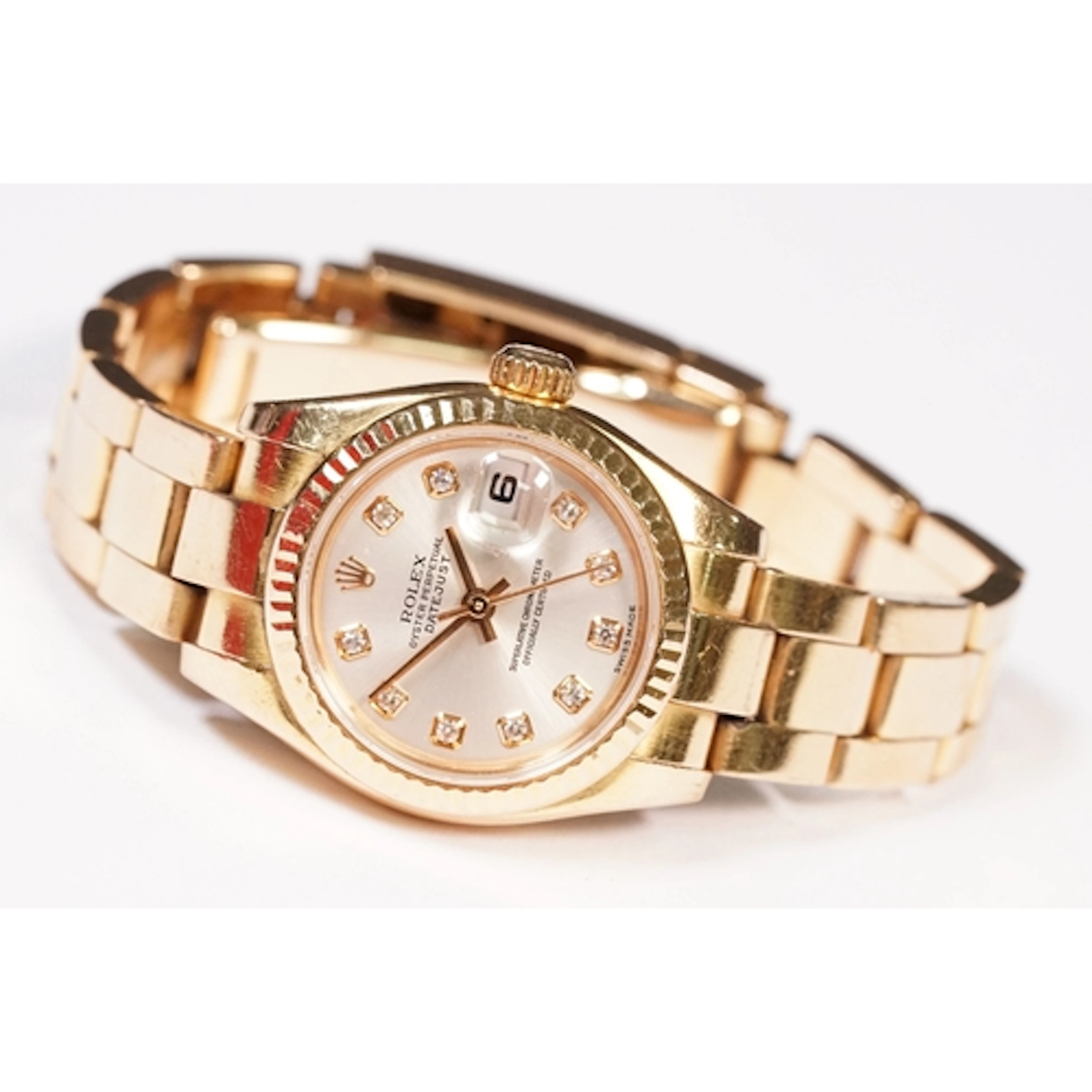 Ladies 18ct gold Rolex Datejust wrist watch having a silver ...