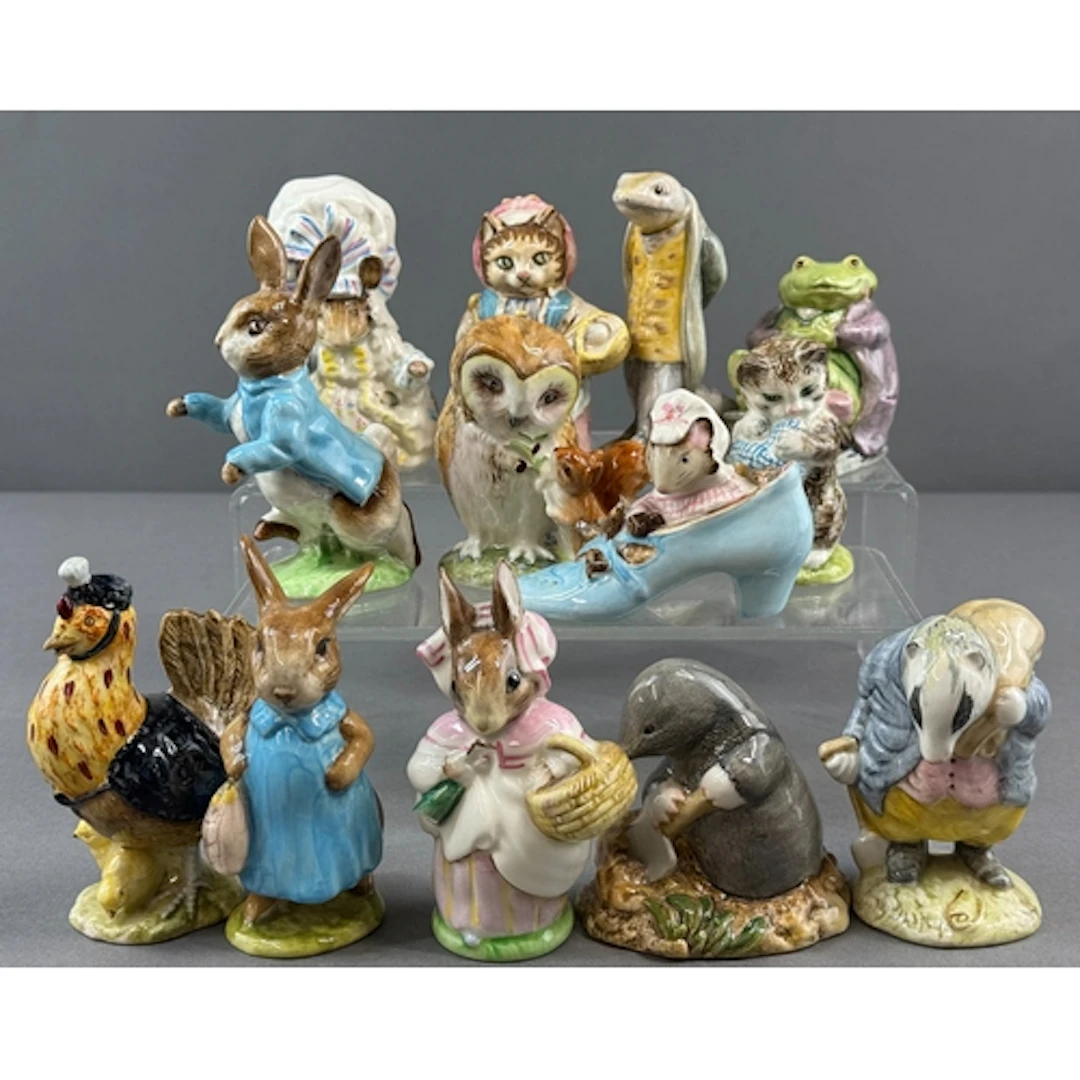 Ceramics: Beswick Beatrix Potter figures, Jeremy Fisher, Mrs...