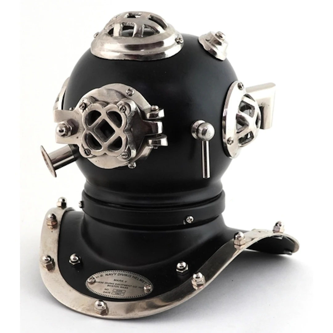 Miniature model of a US Navy style diving helmet, 19cm high.