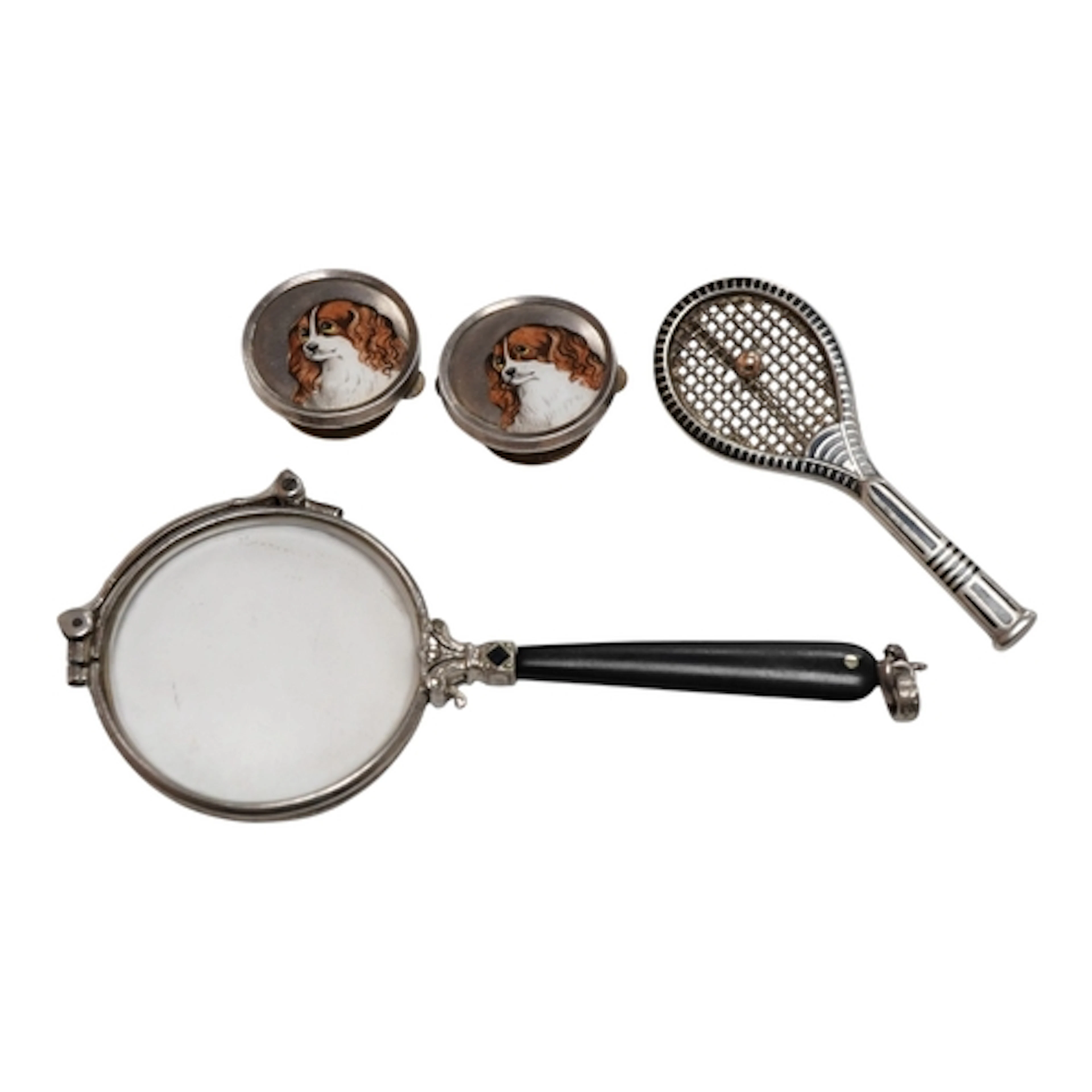A continental 800 standard white metal and niello tennis rac...