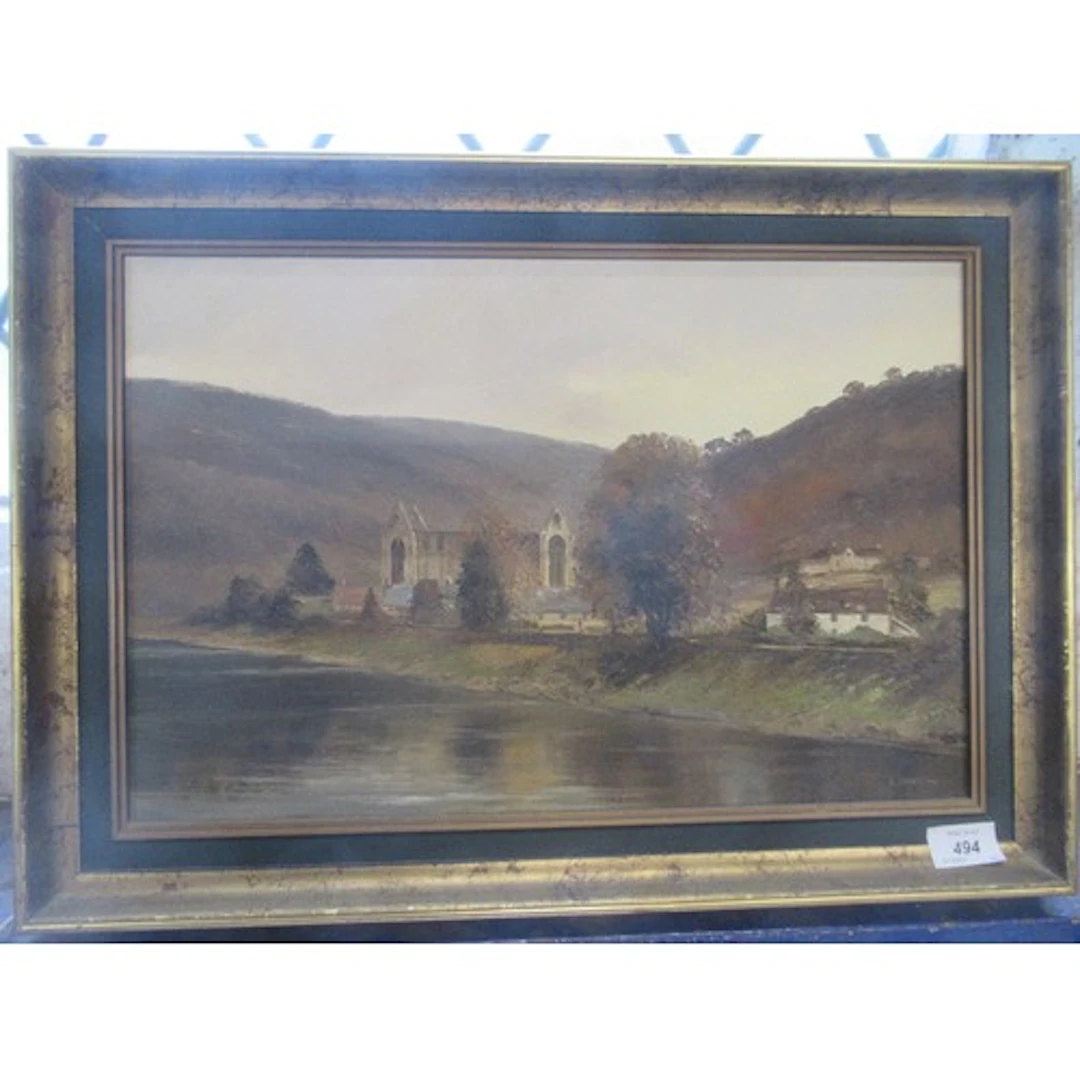 R.J.Wilson, oil on canvas, rural scenes, Tintern Abbey, 12in...