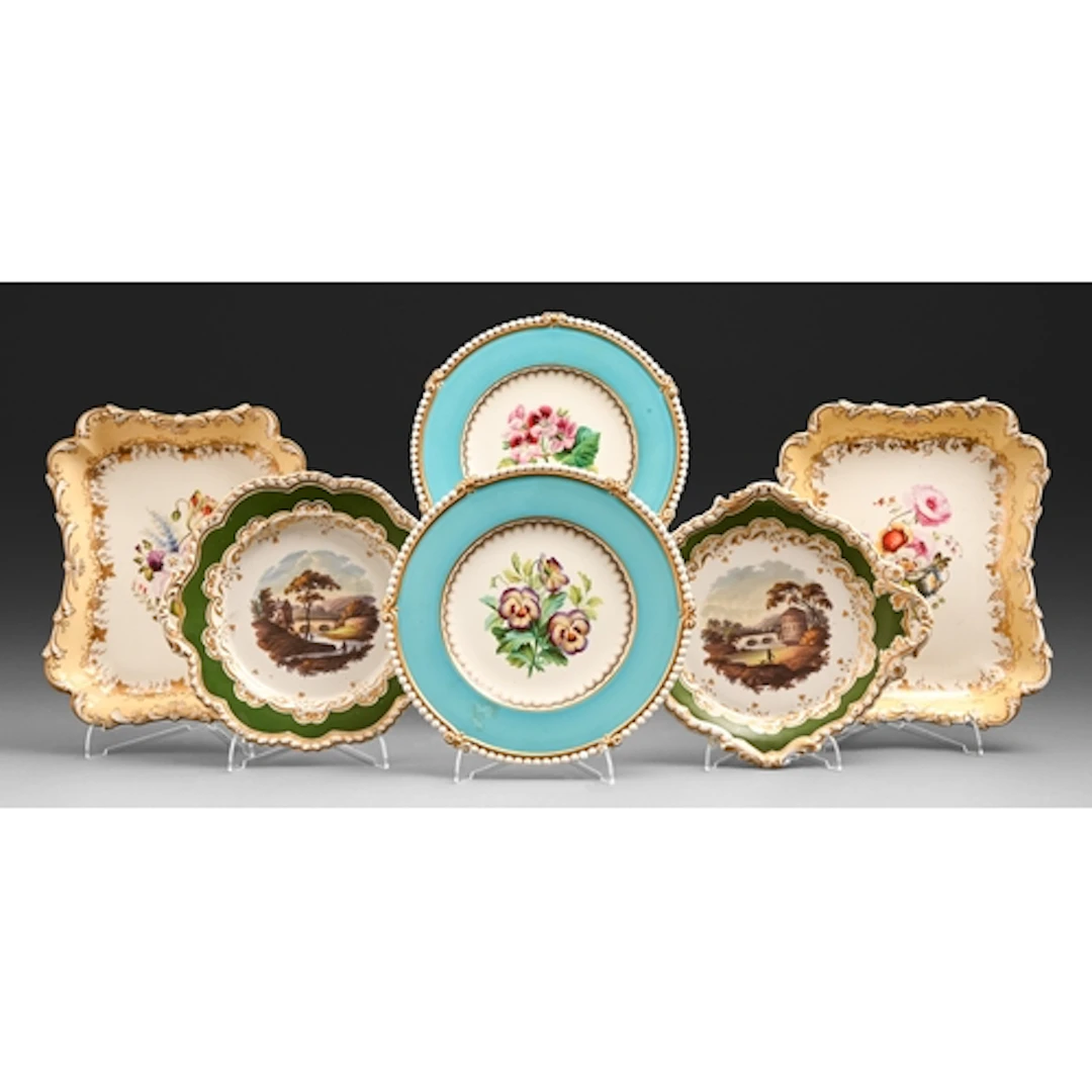 A pair of Ridgway porcelain botanical dessert plates, 1870, ...