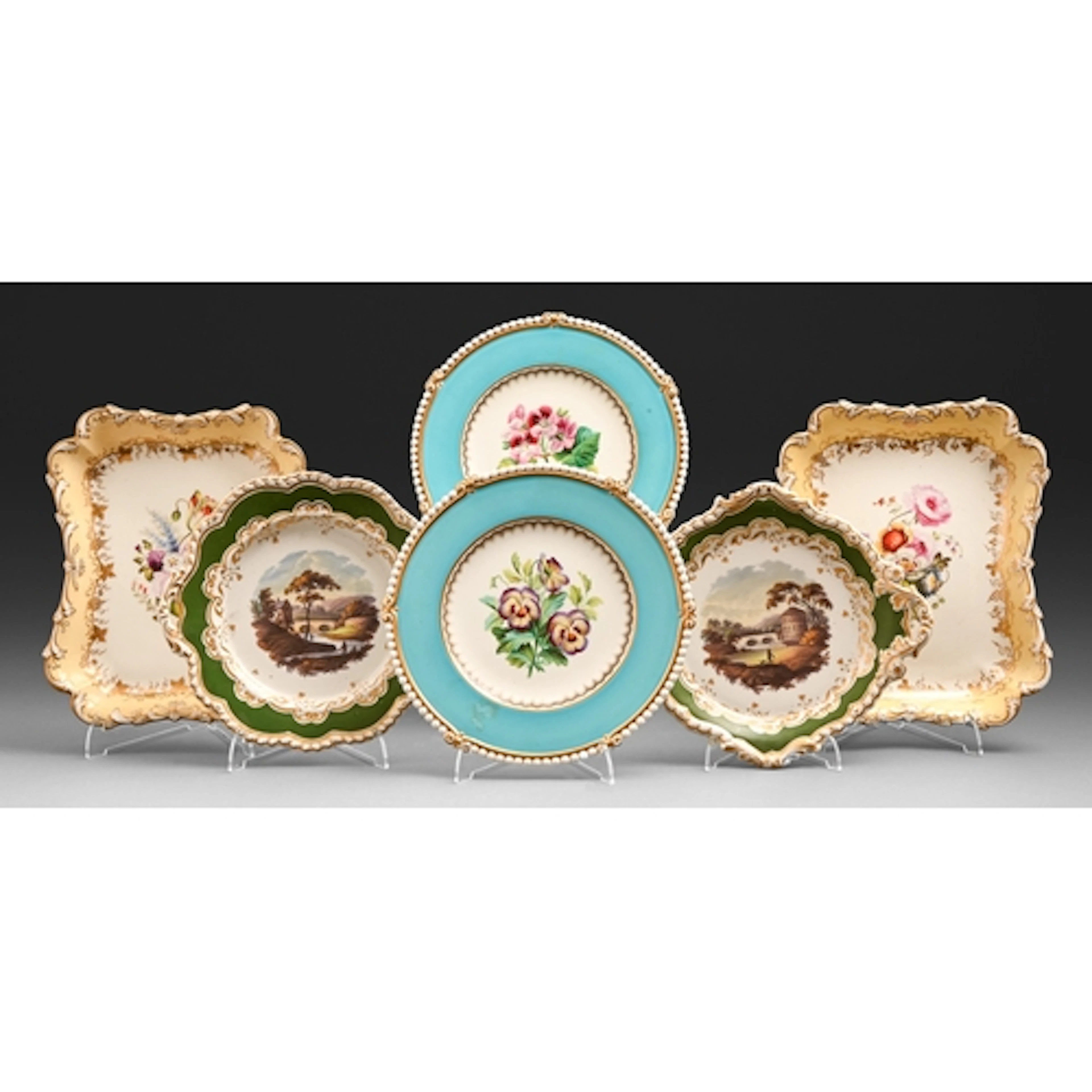 A pair of Ridgway porcelain botanical dessert plates, 1870, ...