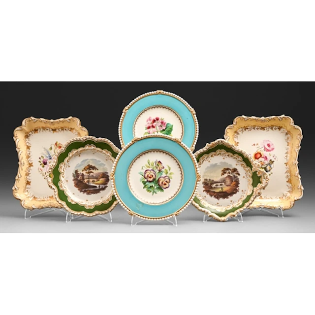 A pair of Ridgway porcelain botanical dessert plates, 1870, ...