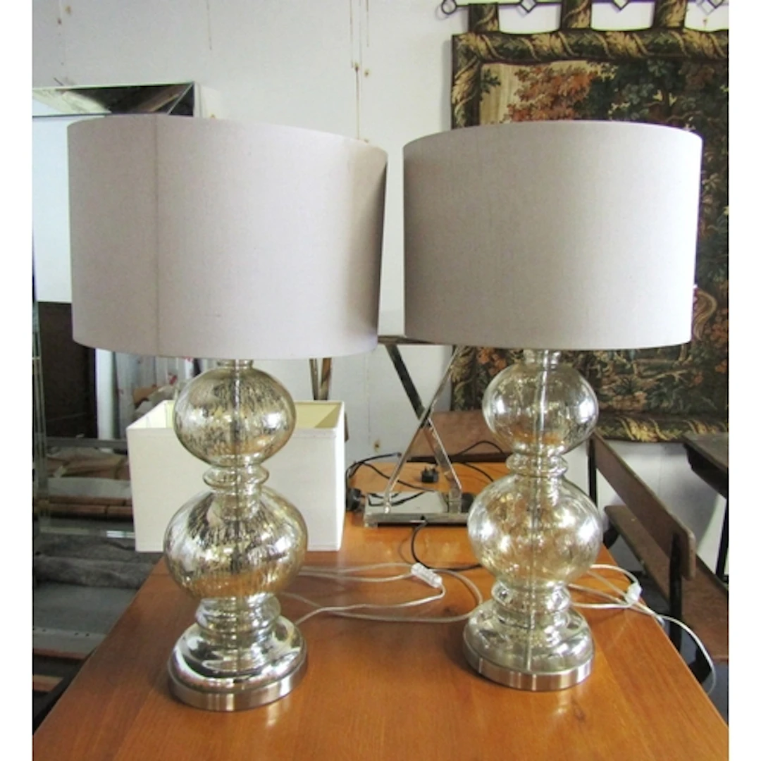 Pair of Designer Crystal Table Lamps with Circular Form Shad...