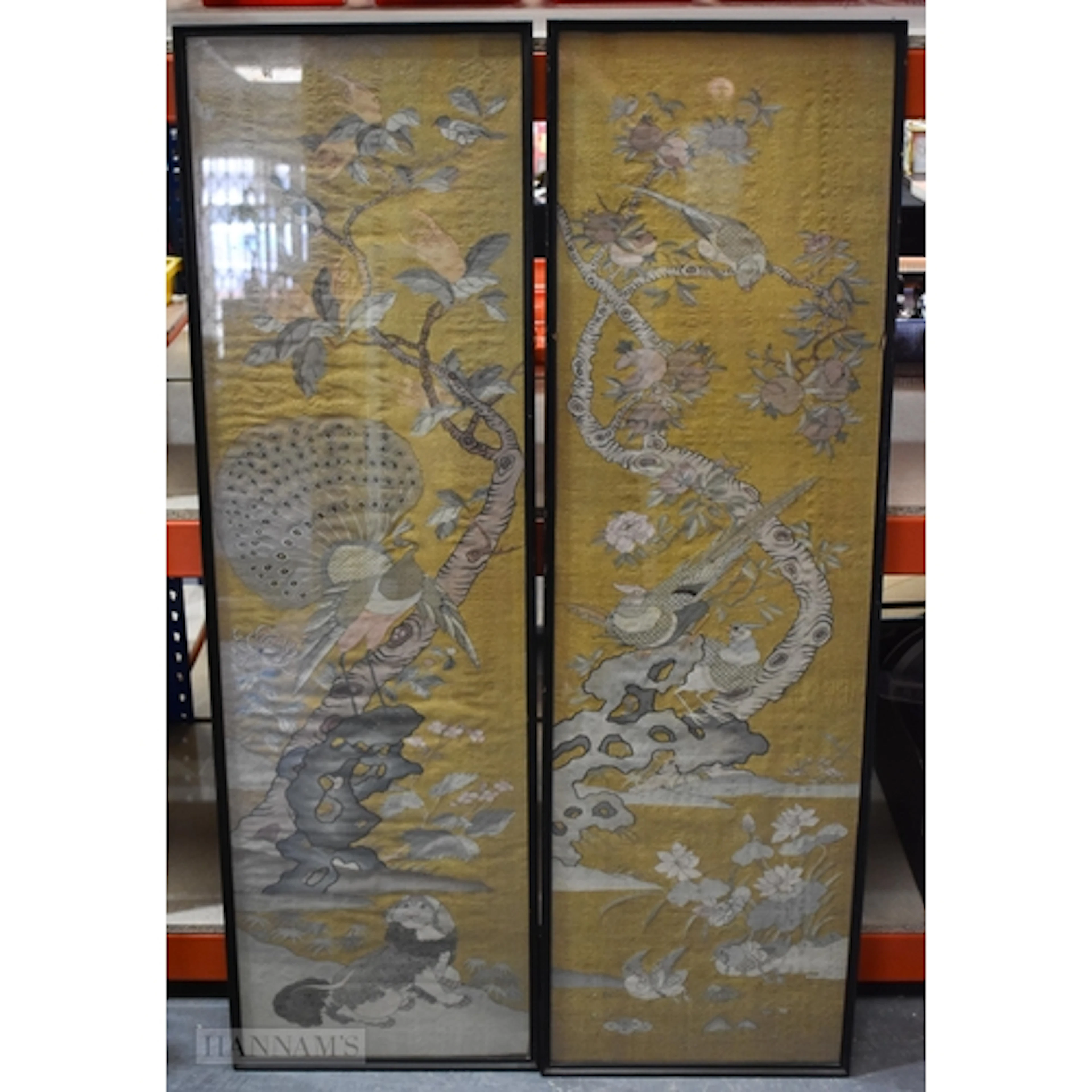 A FINE PAIR OF 18TH/19TH CENTURY CHINESE KESI SILK PANELS La...