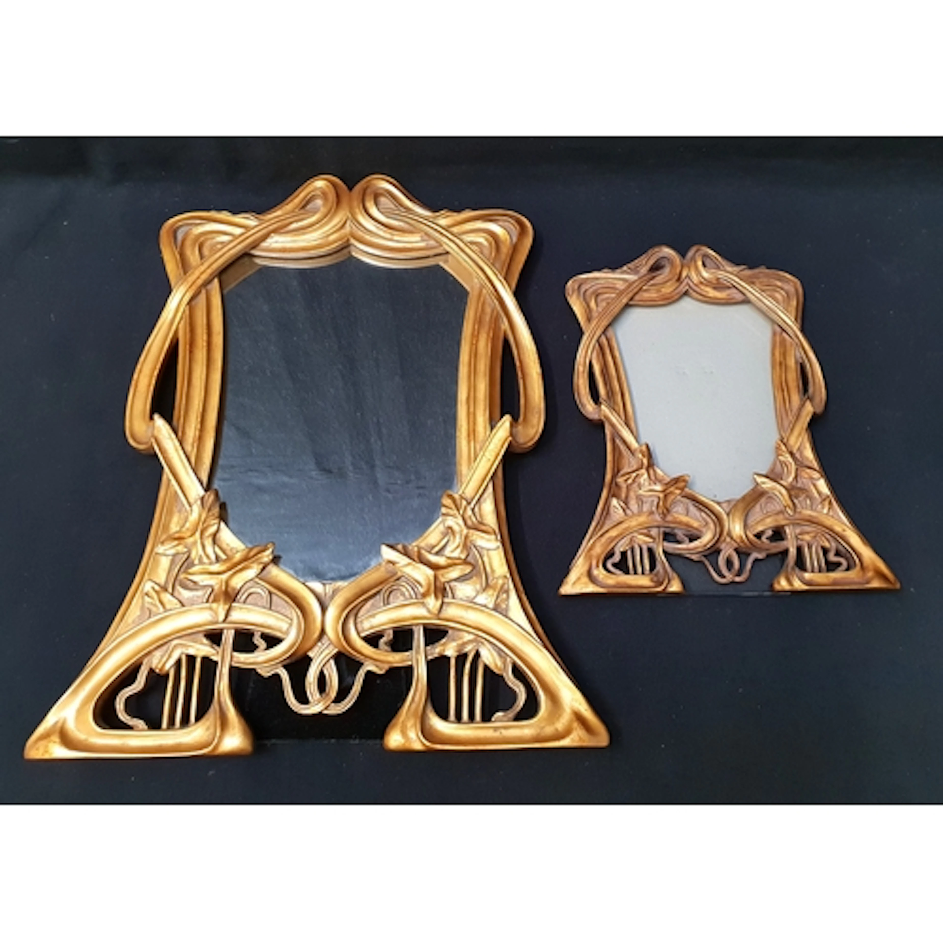 PAIR OF GILT FINISHED ART NOUVEAU STYLE FREESTANDING FRAMES ...