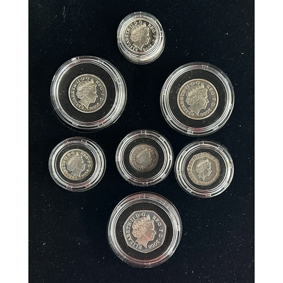 UK 2008 Royal Shield of Arms Silver Proof Piedfort Seven-Coi...