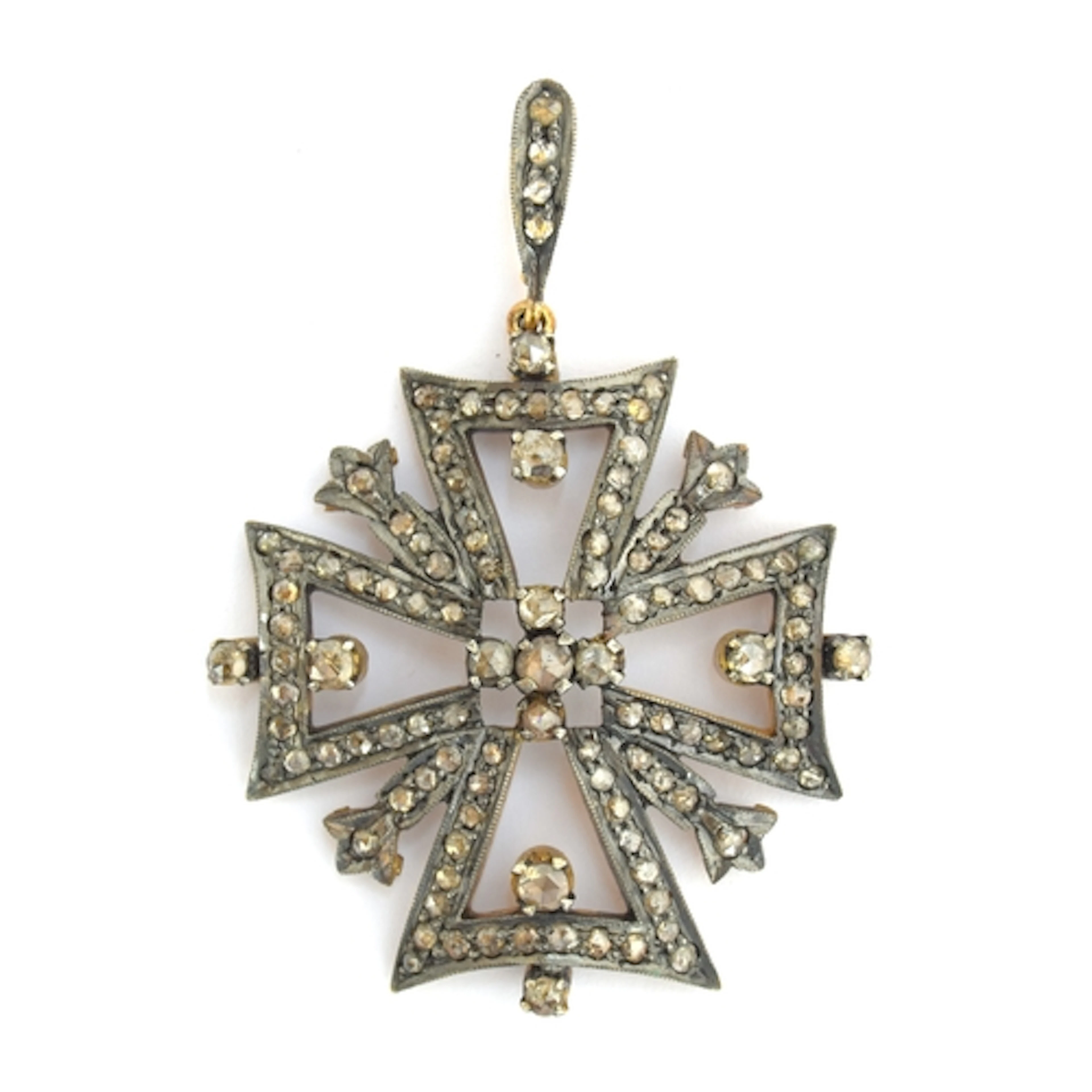 A Victorian revival gold and silver Maltese cross pendant se...