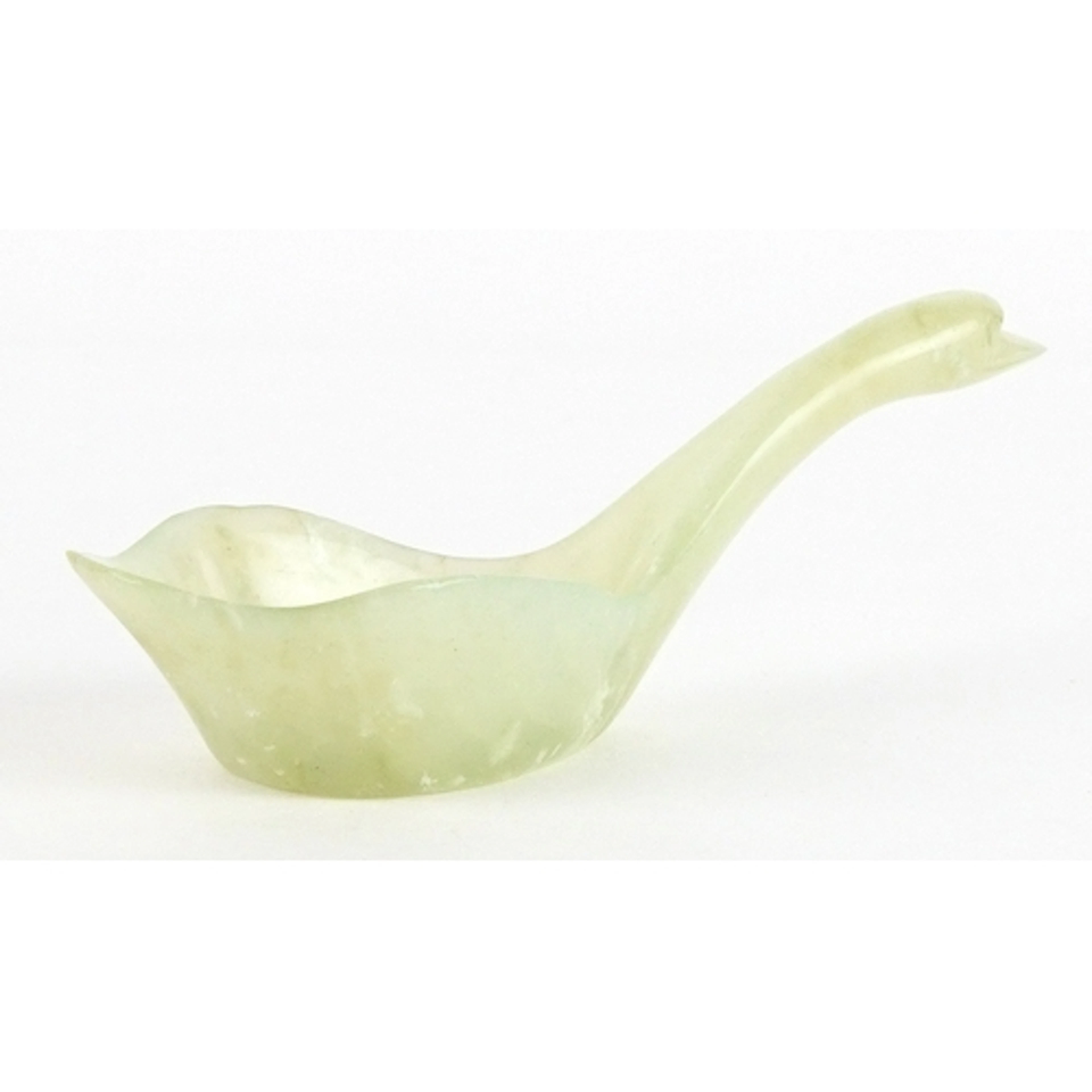 Chinese green stone spoon in the form of a bird, tests as ne...