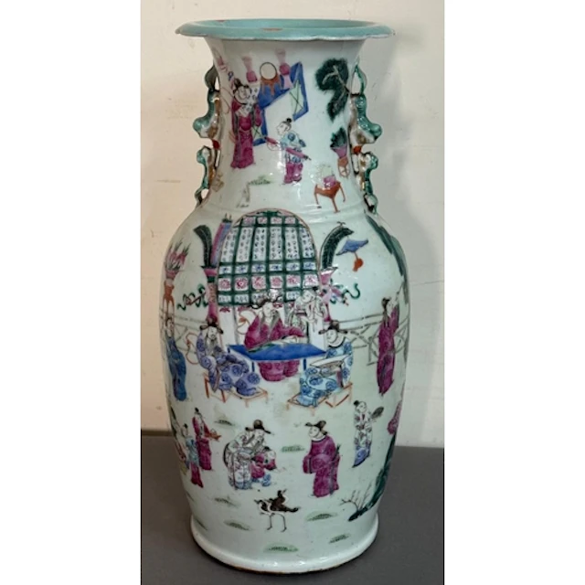 A Chinese famile rose trumpet-neck vase painted with traditi...