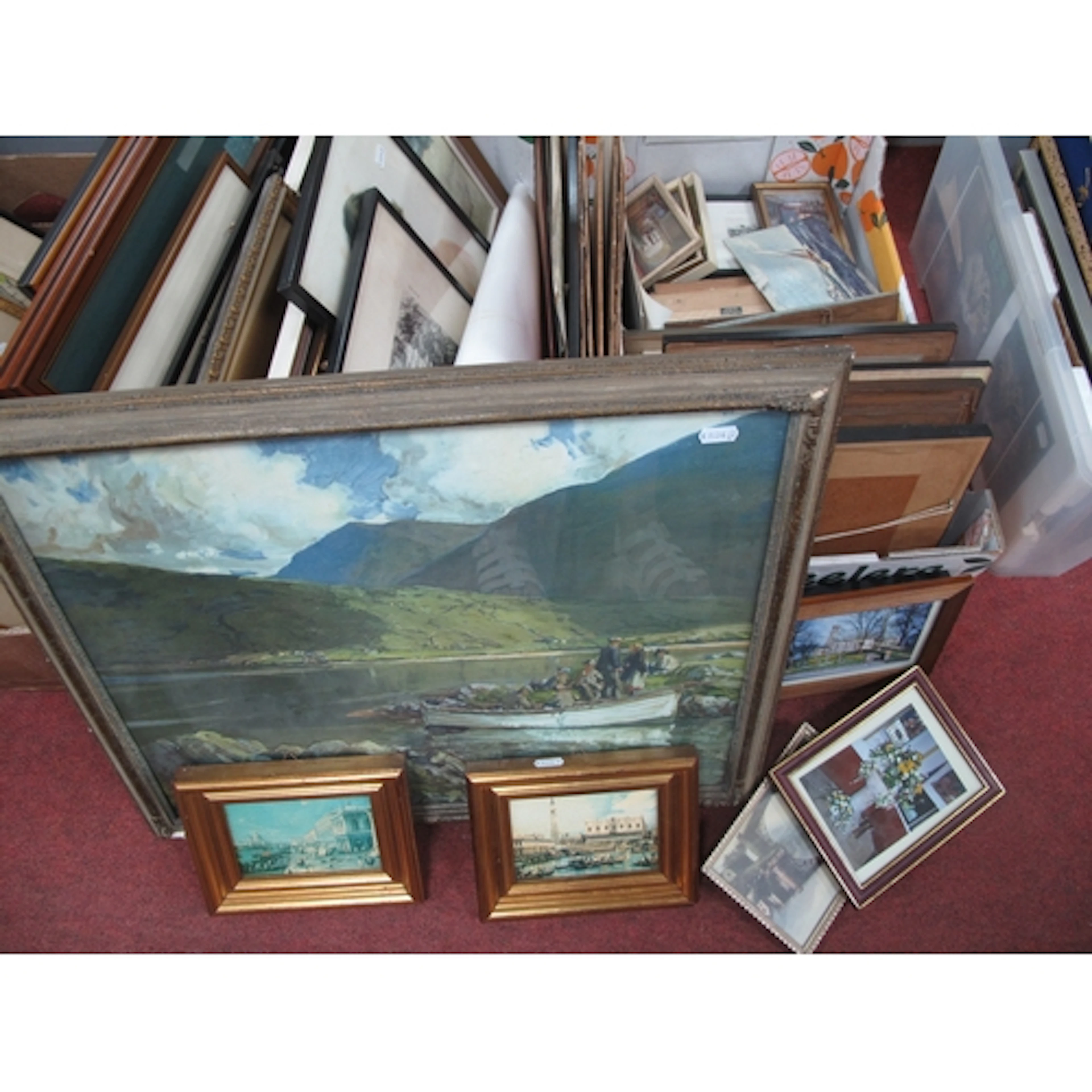 Large quantity of framed pictures, including 1928 and 1929 "...