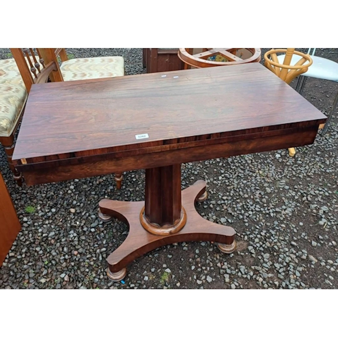 19TH CENTURY ROSEWOOD TURNOVER TEA TABLE ON CENTRE PEDESTAL ...
