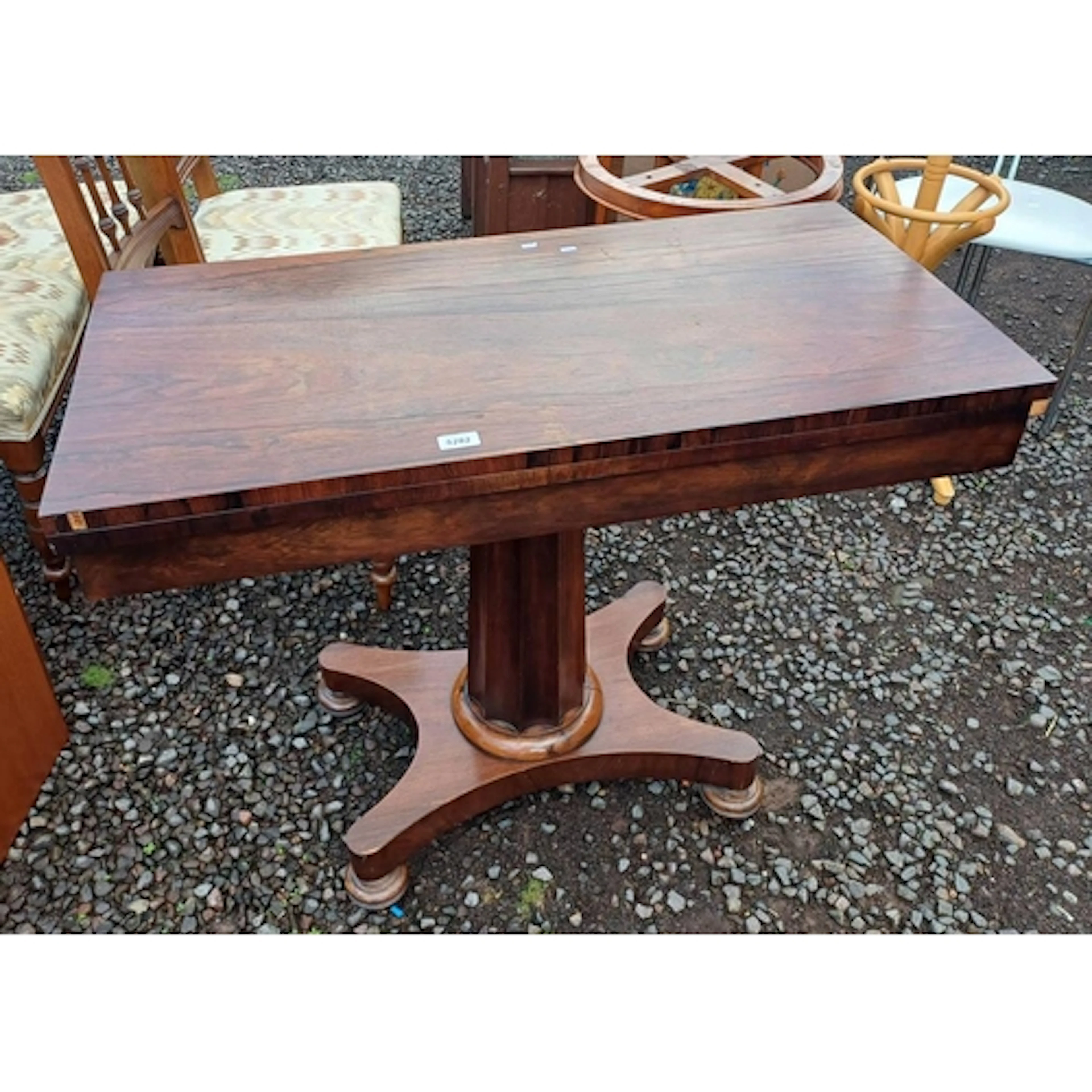19TH CENTURY ROSEWOOD TURNOVER TEA TABLE ON CENTRE PEDESTAL ...