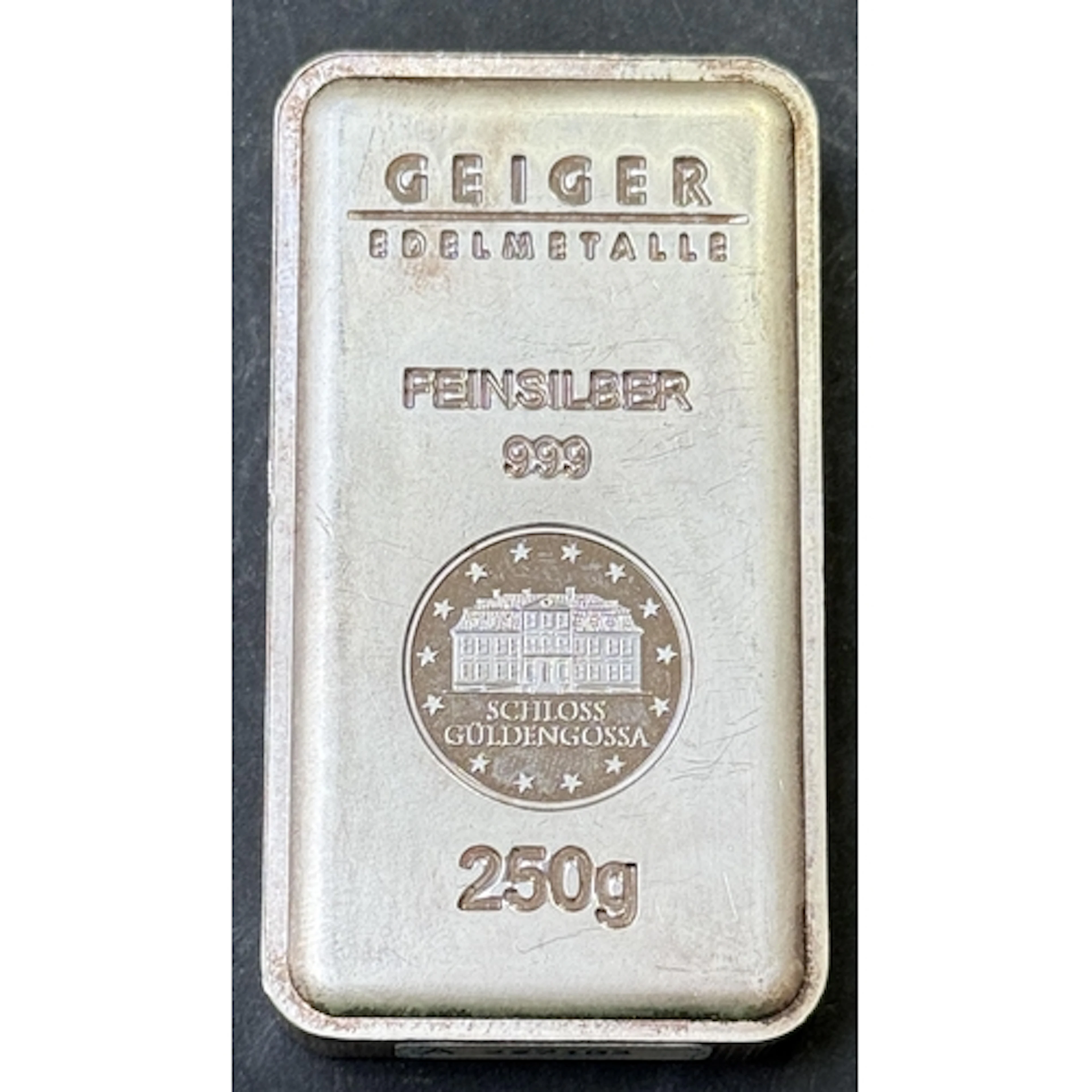 Geiger Edelmetalle (Germany) 250g .999 Fine Silver bar.
