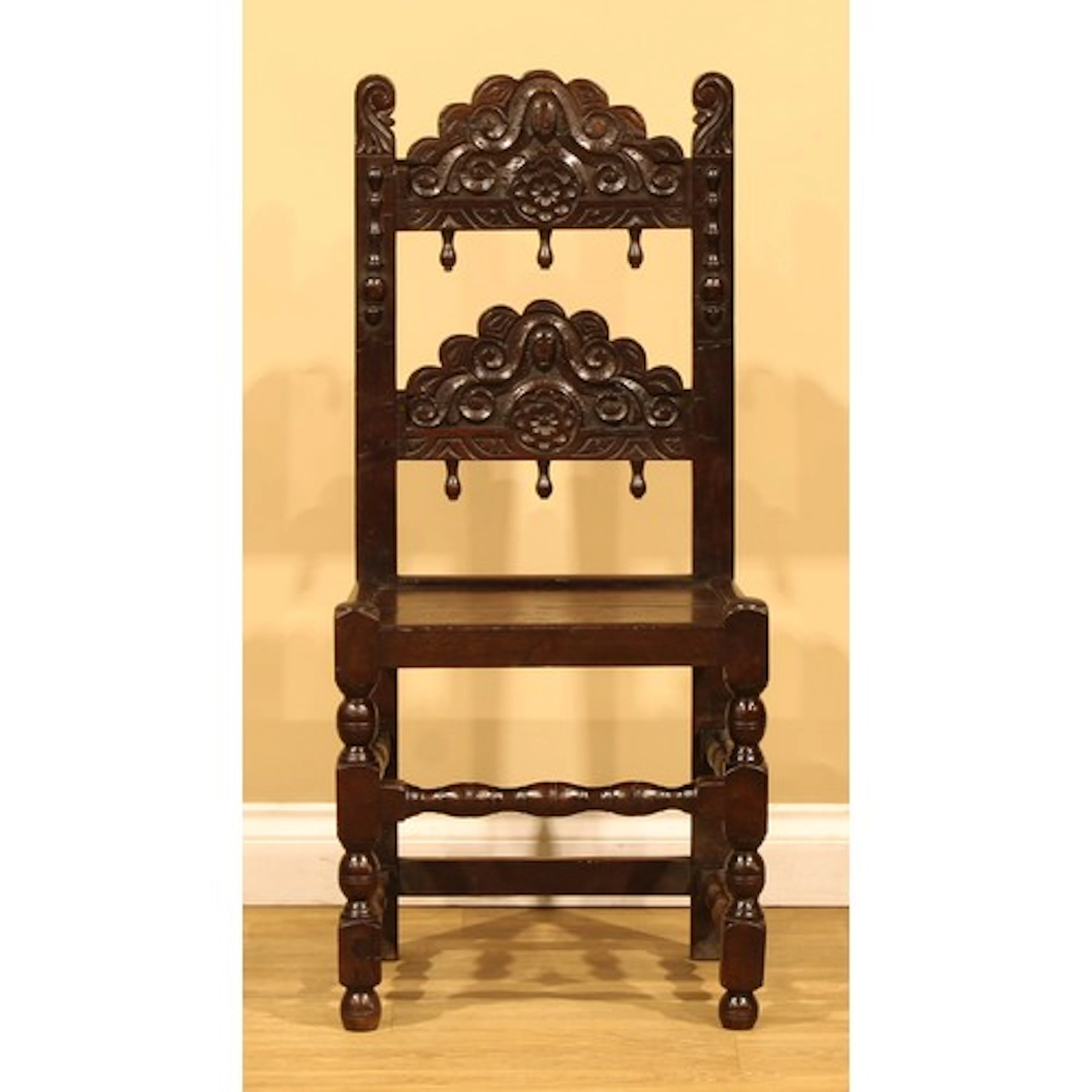 A Charles II Derbyshire or Yorkshire oak backstool or side c...