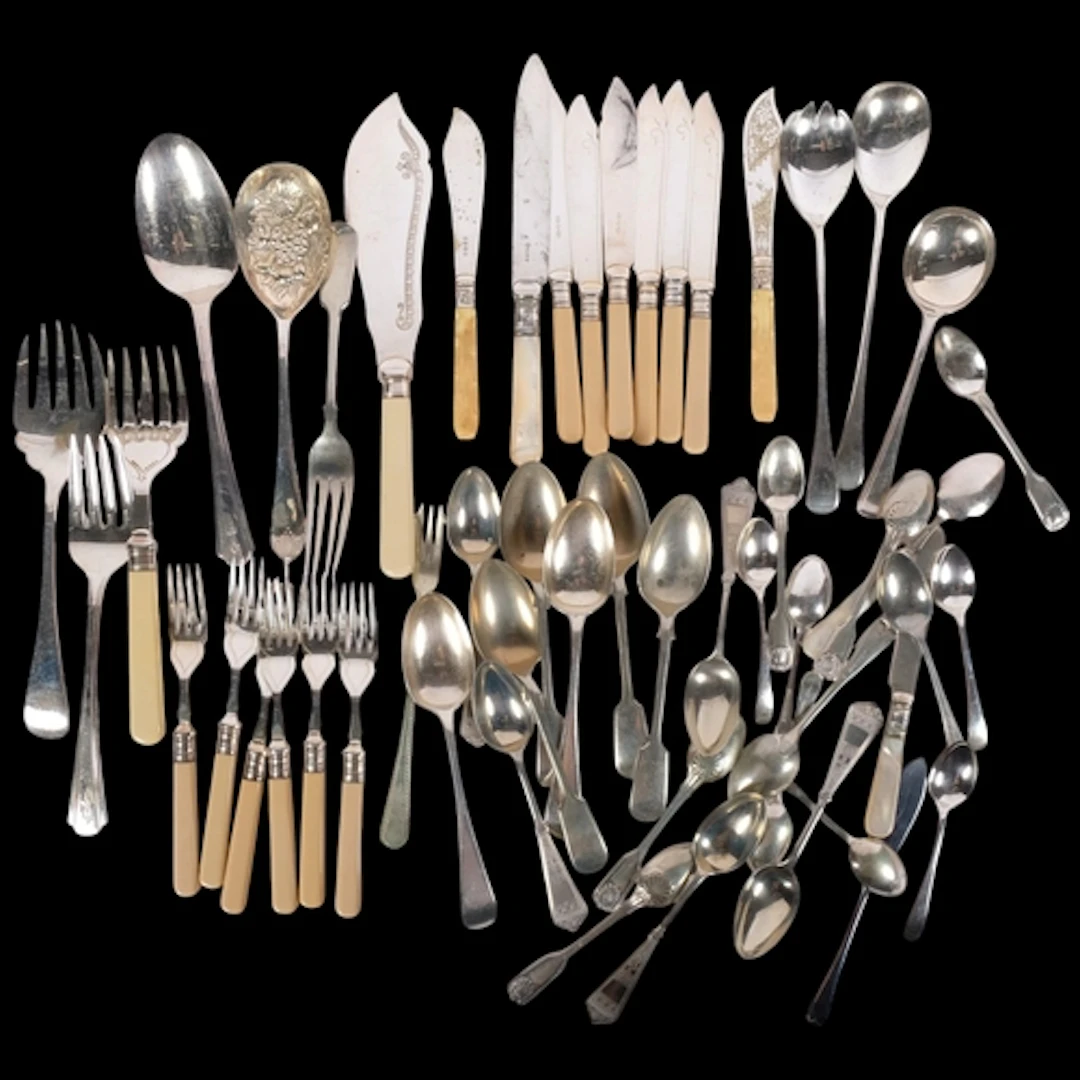 A variety of silver plated cutlery and flatware