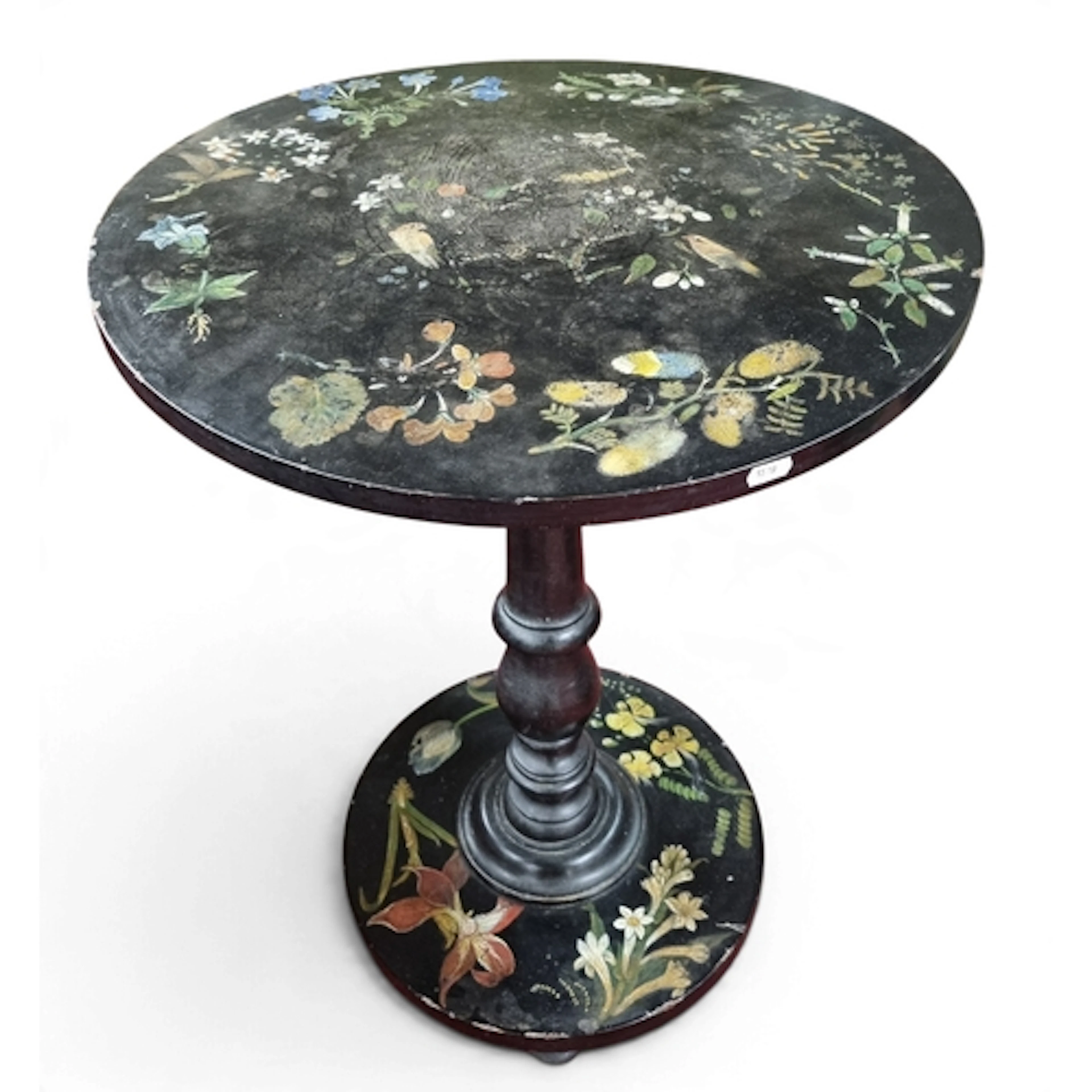 A 19th Century Papier and Mache ebonised and painted circula...