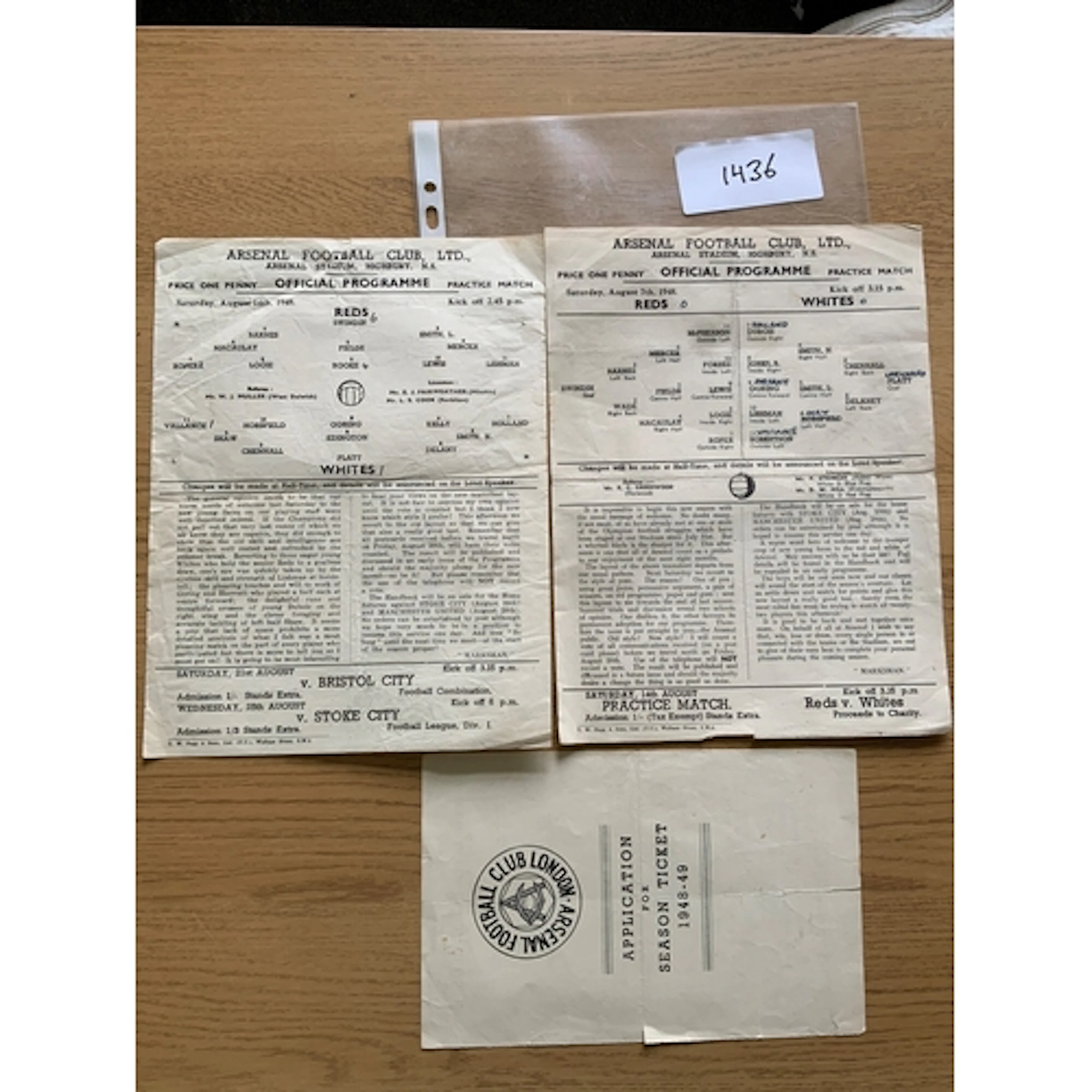 1948 - 1949 Arsenal Practice Match Football Programmes: Both...