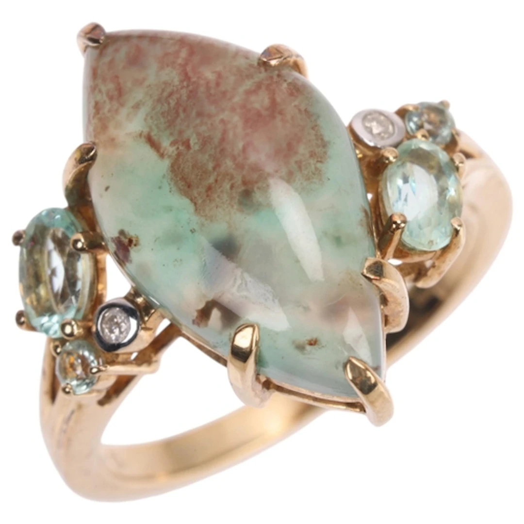 A 9ct gold aquaprase and diamond ring, Gemporia, setting hei...