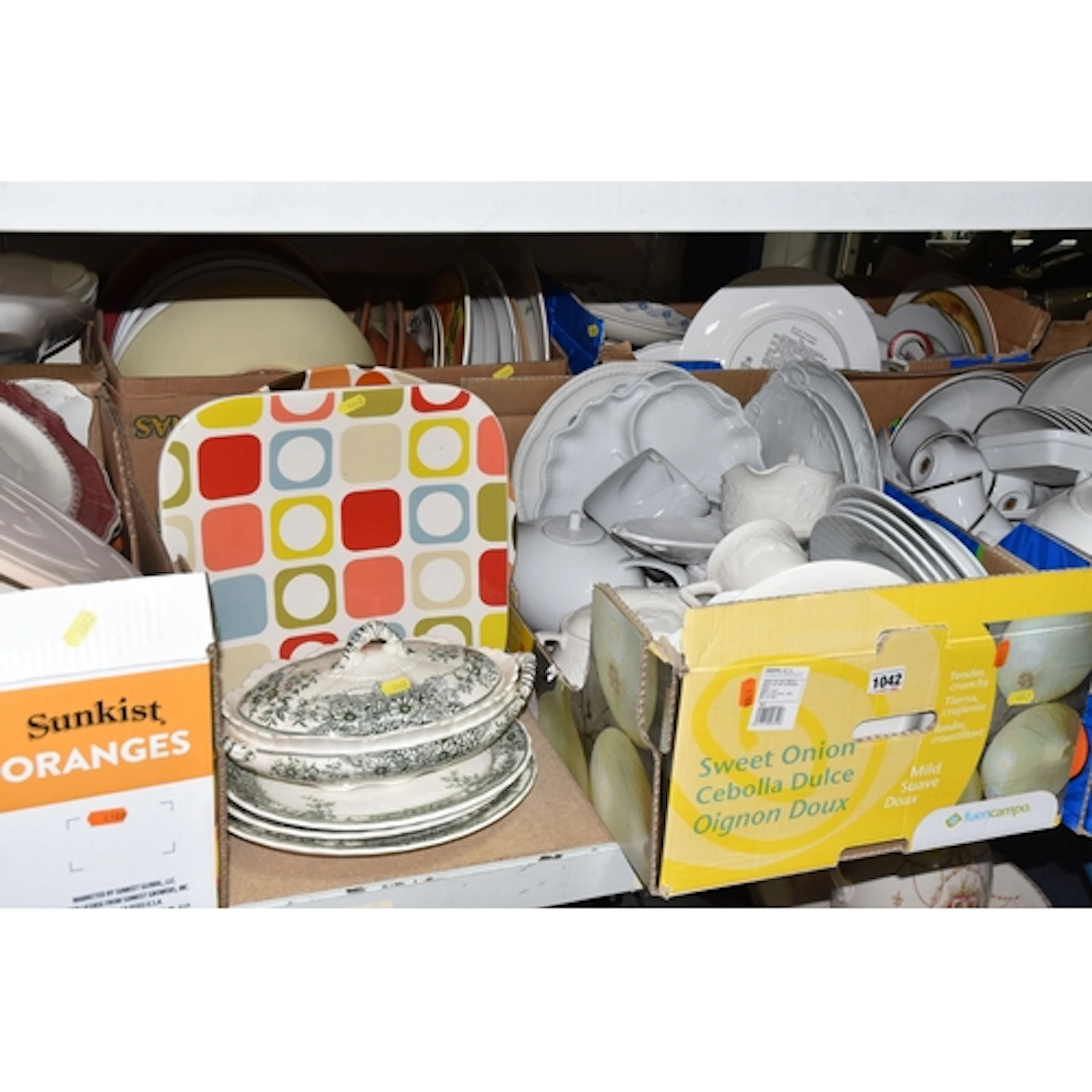 FIVE BOXES AND LOOSE OF HOUSEHOLD DINNERWARE to include one ...